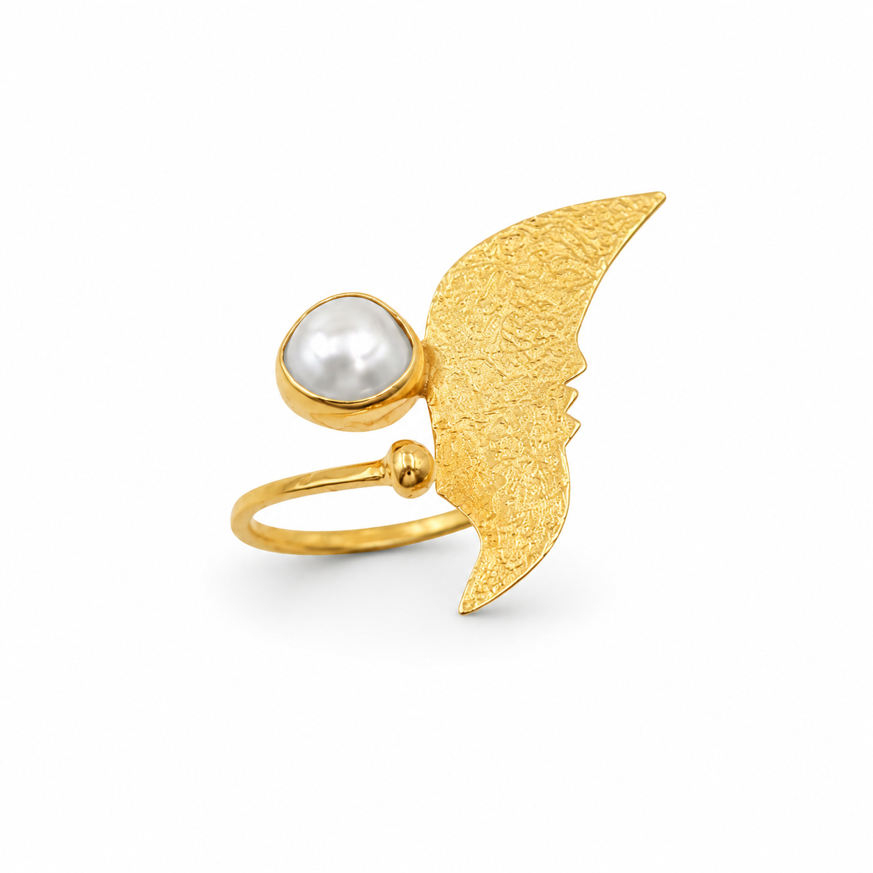 BUTTERFLY WING PEARL RING — ΔΑΧΤΥΛΙΔΙ ΑΣΗΜΙ 925 ΕΠΙΧΡΥΣΟ ΠΕΤΑΛΟΥΔΑ ΜΕ ΜΑΡΓΑΡΙΤΑΡΙ