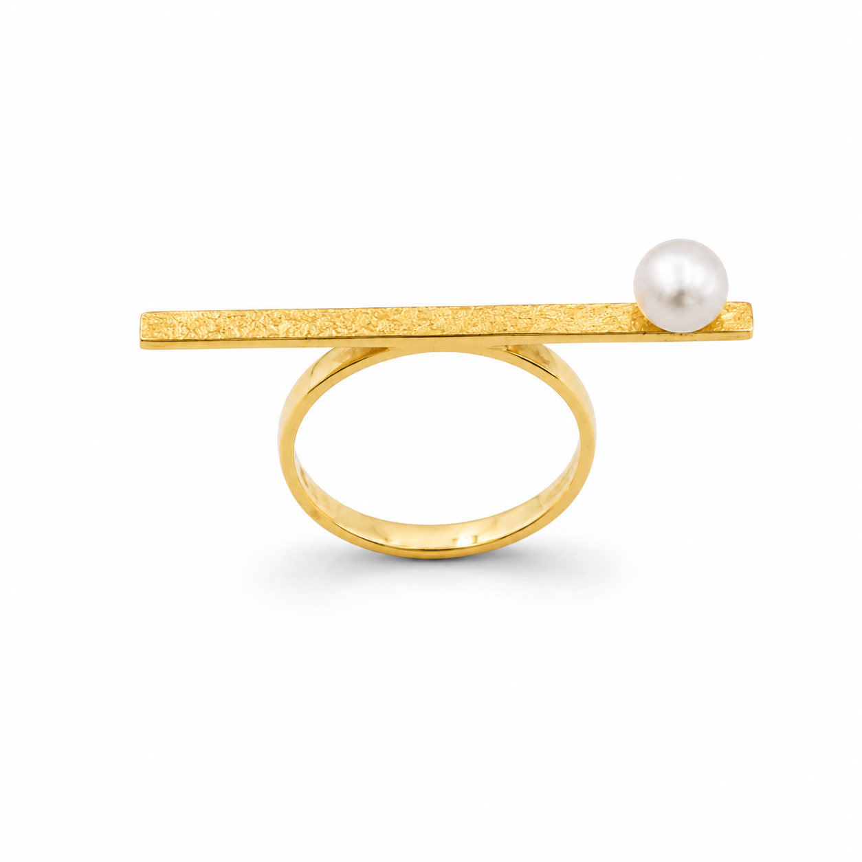 BALANCE BAR PEARL RING — ΔΑΧΤΥΛΙΔΙ ΑΣΗΜΙ 925 ΕΠΙΧΡΥΣΟ ΜΙΝΙΜΑΛ ΜΕ ΜΑΡΓΑΡΙΤΑΡΙ