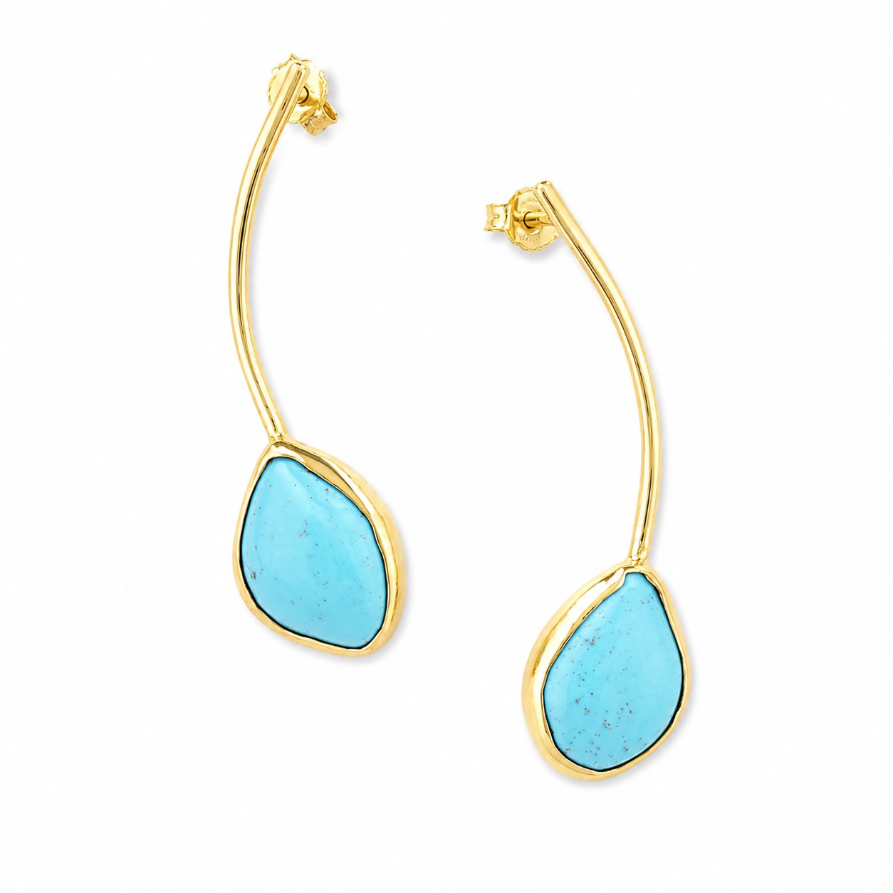 CURVE DROP TURQUOISE EARRINGS — ΣΚΟΥΛΑΡΙΚΙΑ ΑΣΗΜΙ 925 ΕΠΙΧΡΥΣΑ ΜΕ ΦΥΣΙΚΗ ΤΙΡΚΟΥΑΖ