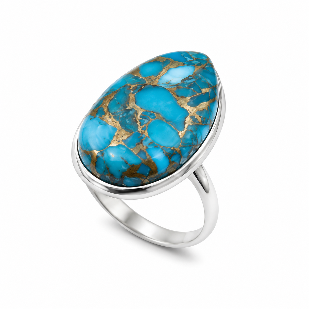 COPPER TURQUOISE DROP RING — ΔΑΧΤΥΛΙΔΙ ΑΣΗΜΙ 925 ΜΕ ΤΙΡΚΟΥΑΖ ΧΑΛΚΟΥ ΣΕ ΣΧΗΜΑ ΔΑΚΡΥΟΥ