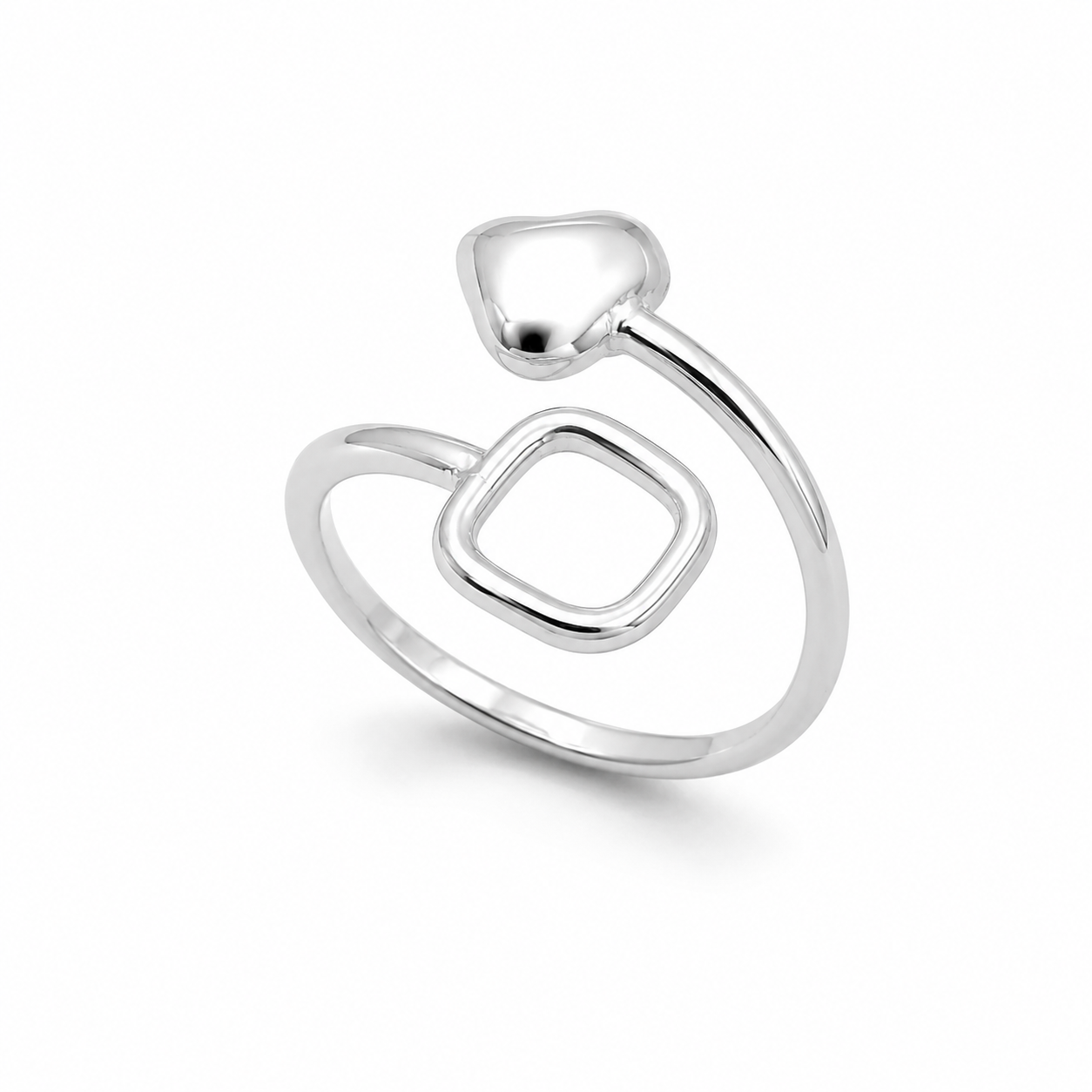 HEART AND SQUARE WRAP RING — ΔΑΧΤΥΛΙΔΙ ΑΣΗΜΙ 925 ΜΕ ΚΑΡΔΙΑ ΚΑΙ ΓΕΩΜΕΤΡΙΚΟ ΣΧΗΜΑ