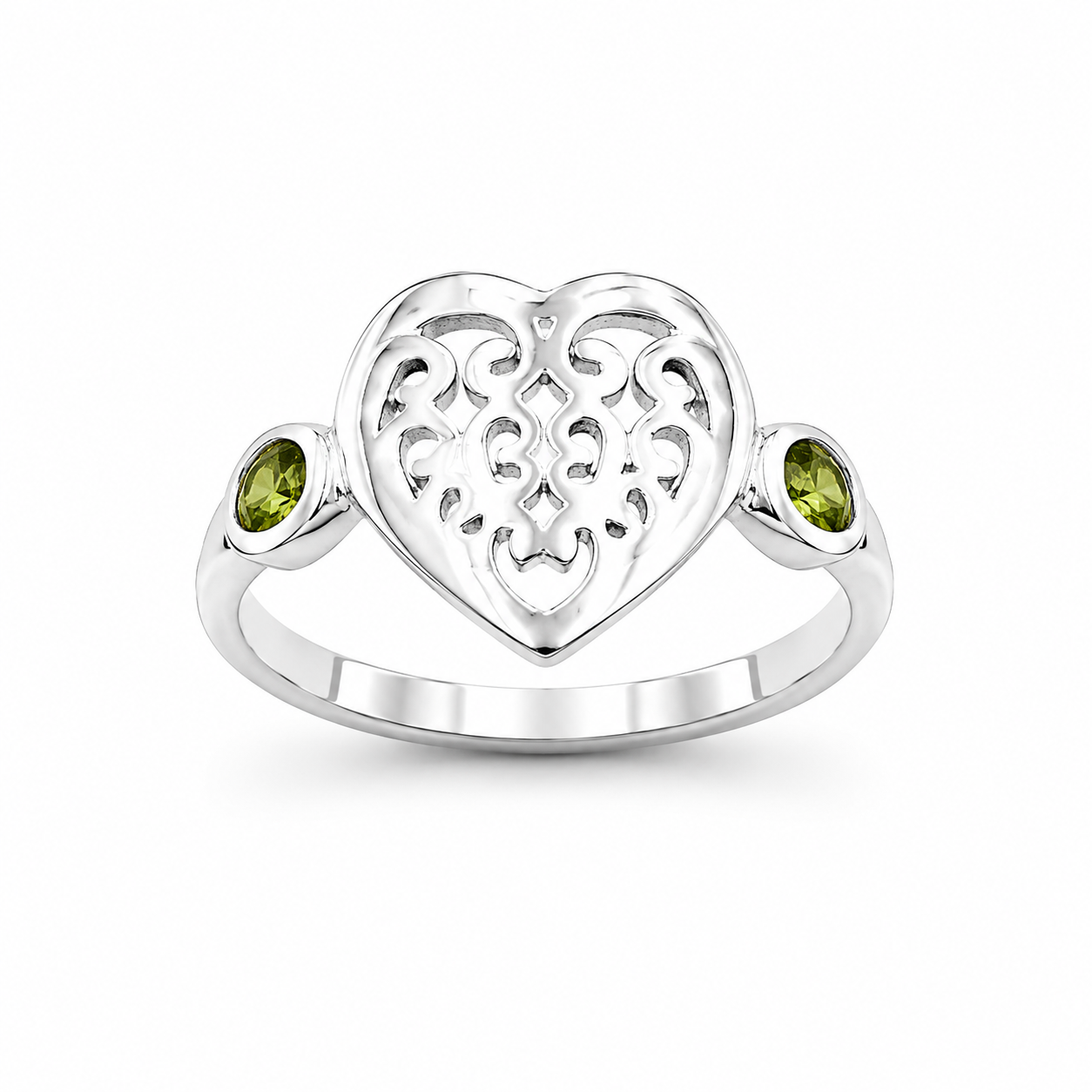 FILIGREE HEART RING — ΔΑΧΤΥΛΙΔΙ ΑΣΗΜΙ 925 ΜΕ ΠΡΑΣΙΝΑ ΖΙΡΓΚΟΝ ΚΑΙ ΔΙΑΤΡΗΤΗ ΚΑΡΔΙΑ