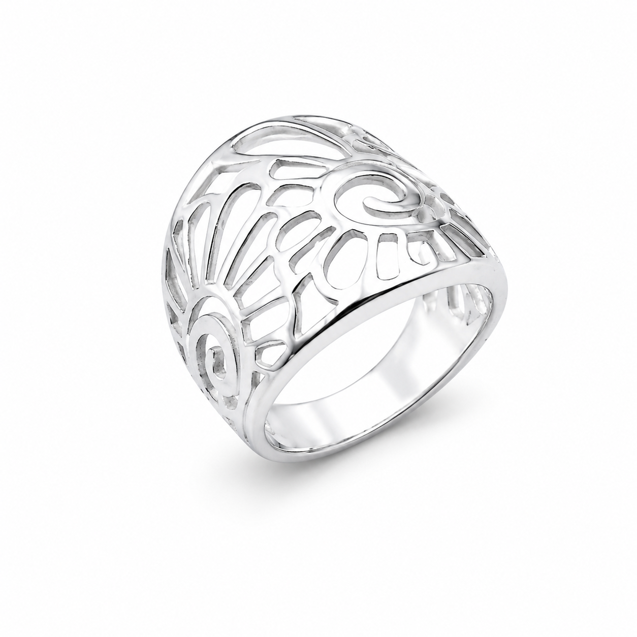 SPIRAL SUNBURST DOME RING — ΔΑΧΤΥΛΙΔΙ ΑΣΗΜΙ 925 ΜΕ ΔΙΑΤΡΗΤΟ ΣΧΕΔΙΟ ΣΠΕΙΡΑΣ