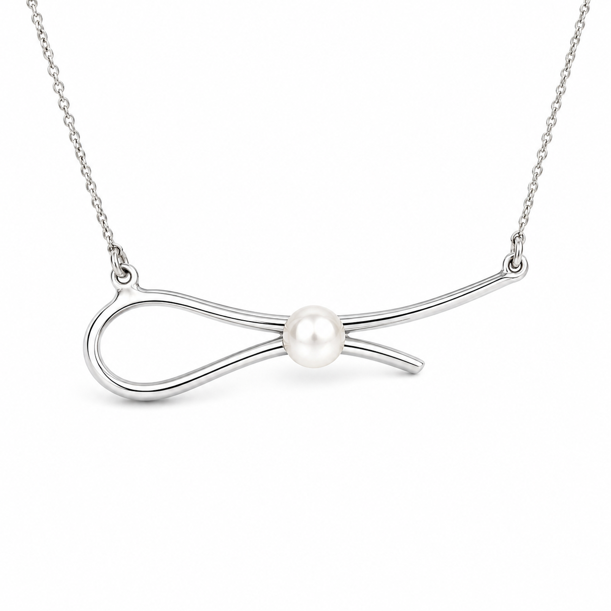 CALLIGRAPHY LOOP PEARL NECKLACE — ΚΟΛΙΕ ΑΣΗΜΙ 925 ΑΣΥΜΜΕΤΡΟ ΜΕ ΜΑΡΓΑΡΙΤΑΡΙ