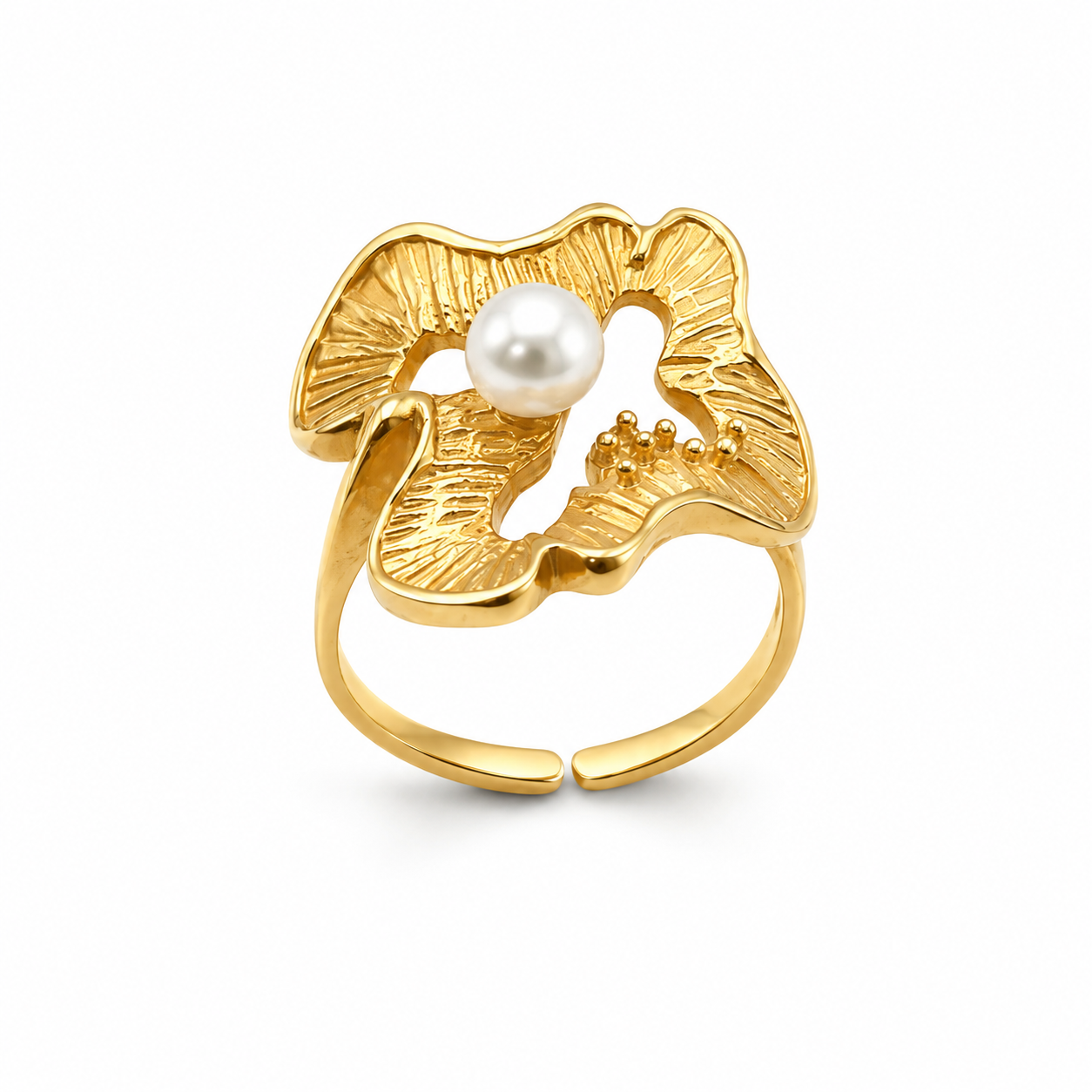 CORAL LEAF PEARL RING — ΔΑΧΤΥΛΙΔΙ ΑΣΗΜΙ 925 ΕΠΙΧΡΥΣΟ ΟΡΓΑΝΙΚΟ ΜΕ ΜΑΡΓΑΡΙΤΑΡΙ