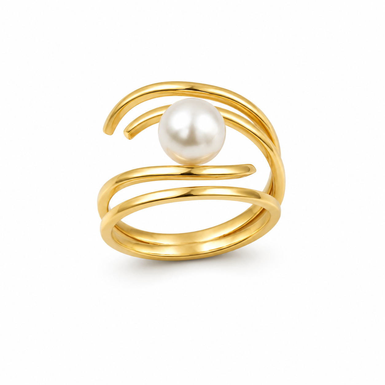 SPIRAL VORTEX PEARL RING — ΔΑΧΤΥΛΙΔΙ ΑΣΗΜΙ 925 ΕΠΙΧΡΥΣΟ ΣΠΕΙΡΟΕΙΔΕΣ ΜΕ ΜΑΡΓΑΡΙΤΑΡΙ