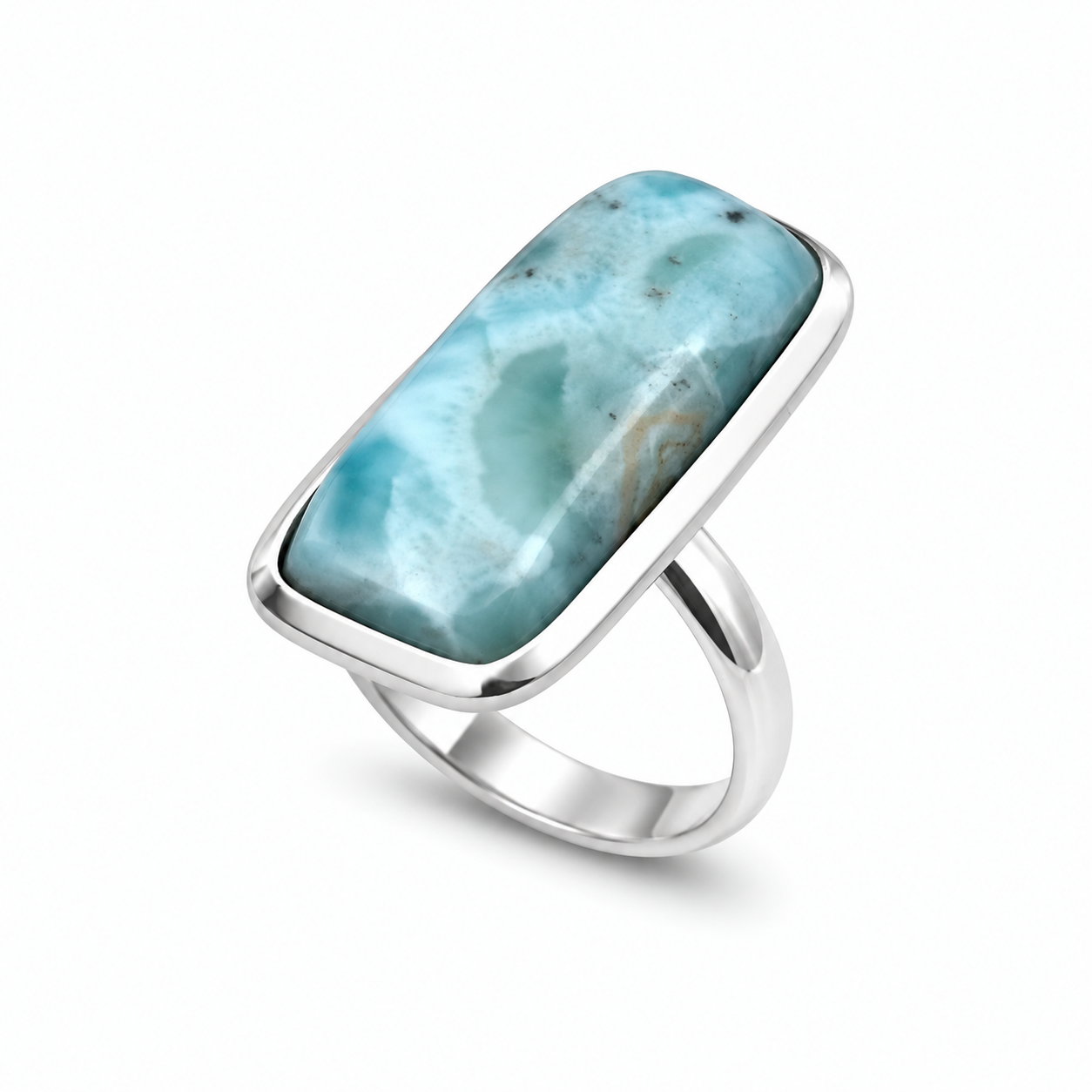 LARIMAR HORIZON RING — ΔΑΧΤΥΛΙΔΙ ΑΣΗΜΙ 925 ΜΕ ΦΥΣΙΚΟ LARIMAR ΟΡΘΟΓΩΝΙΟ