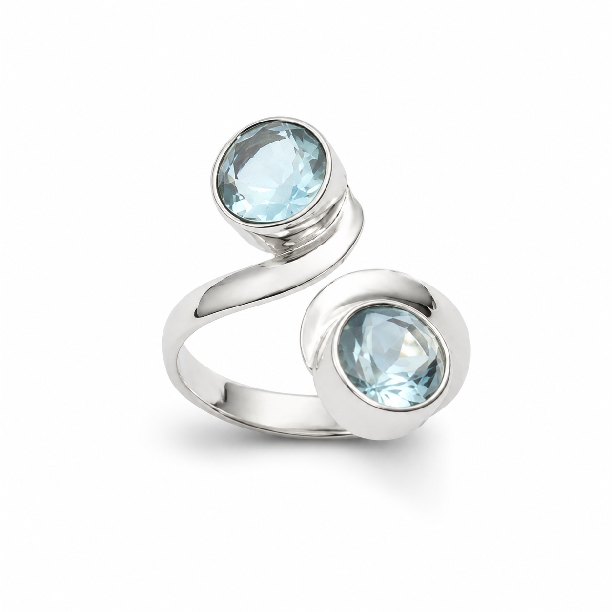 TWIN AQUAMARINE SWIRL RING — ΔΑΧΤΥΛΙΔΙ ΑΣΗΜΙ 925 ΜΕ ΔΥΟ ΦΥΣΙΚΕΣ ΑΚΟΥΑΜΑΡΙΝΕΣ