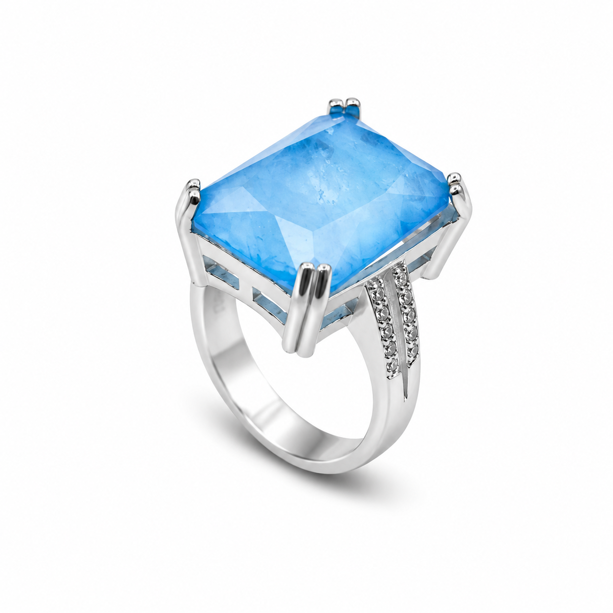 GRAND AQUAMARINE RING — ΔΑΧΤΥΛΙΔΙ ΑΣΗΜΙ 925 ΜΕ ΦΥΣΙΚΗ ΑΚΟΥΑΜΑΡΙΝΑ ΚΑΙ ΛΕΥΚΑ ΖΙΡΓΚΟΝ
