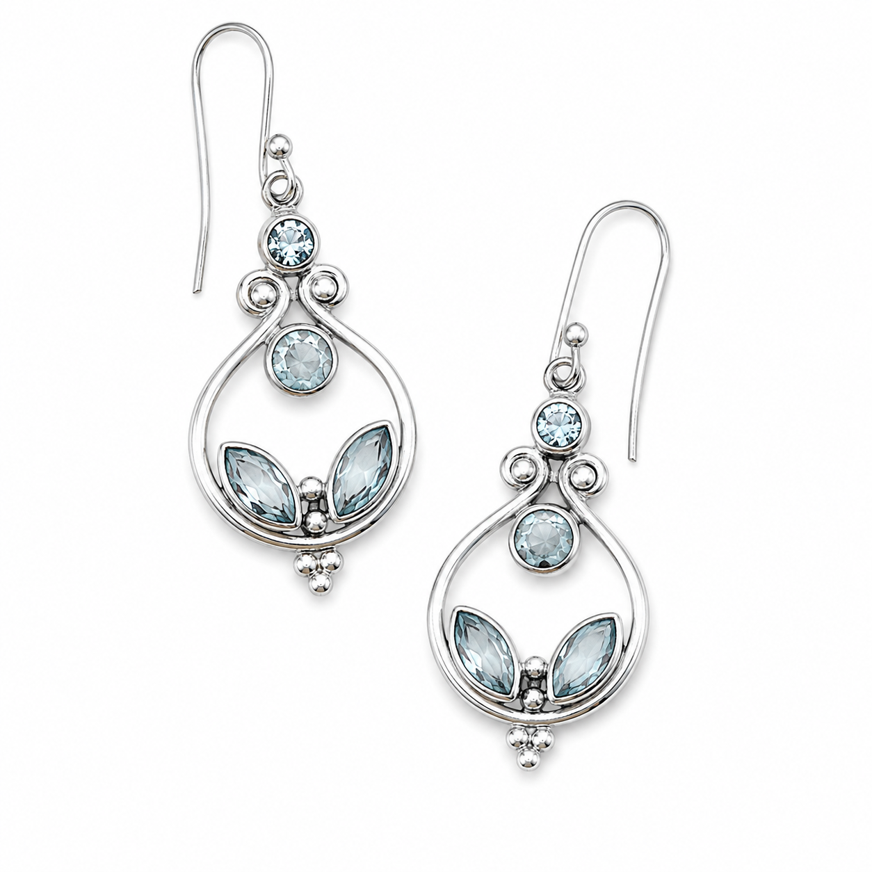 TEARDROP TRIO AQUAMARINE EARRINGS — ΣΚΟΥΛΑΡΙΚΙΑ ΑΣΗΜΙ 925 ΦΙΛΙΓΚΡΑΝ ΜΕ ΦΥΣΙΚΗ ΑΚΟΥΑΜΑΡΙΝΑ