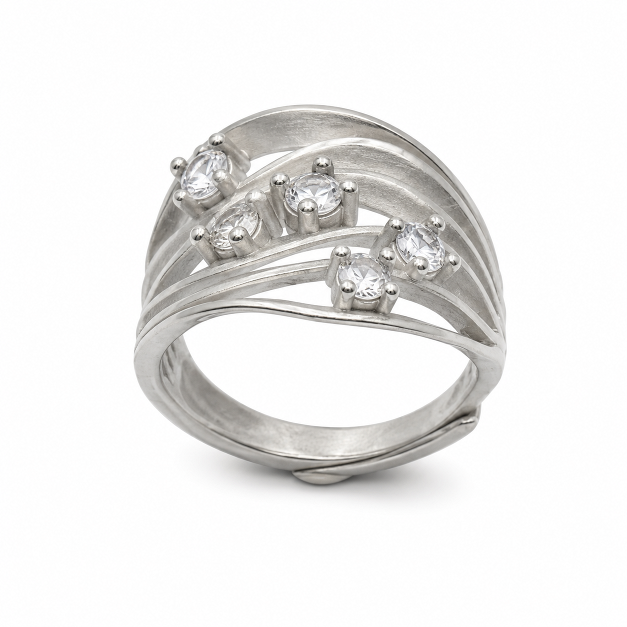 WAVE SCATTER RING — ΔΑΧΤΥΛΙΔΙ ΑΣΗΜΙ 925 ΜΑΤ ΜΕ ΛΕΥΚΑ ΖΙΡΓΚΟΝ