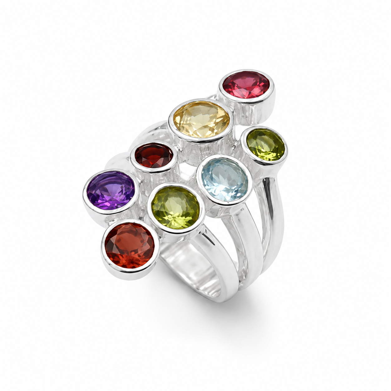 GEMSTONE BOUQUET RING — ΔΑΧΤΥΛΙΔΙ ΑΣΗΜΙ 925 ΣΥΜΠΛΕΓΜΑ ΦΥΣΙΚΩΝ ΠΟΛΥΤΙΜΩΝ ΠΕΤΡΩΝ