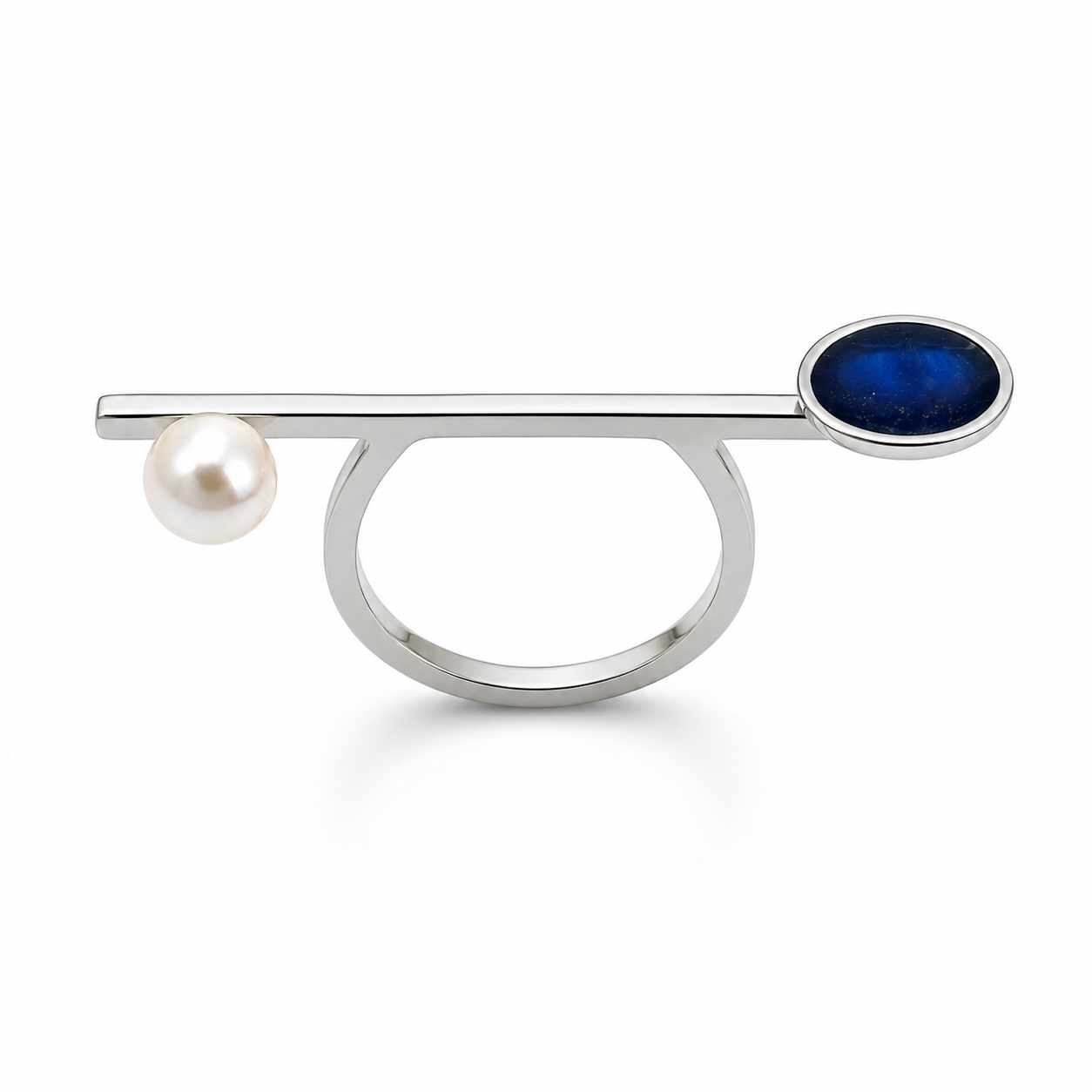 HORIZON PEARL ENAMEL RING — ΔΑΧΤΥΛΙΔΙ ΑΣΗΜΙ 925 ΜΙΝΙΜΑΛ ΜΕ ΜΑΡΓΑΡΙΤΑΡΙ ΚΑΙ ΜΠΛΕ ΣΜΑΛΤΟ