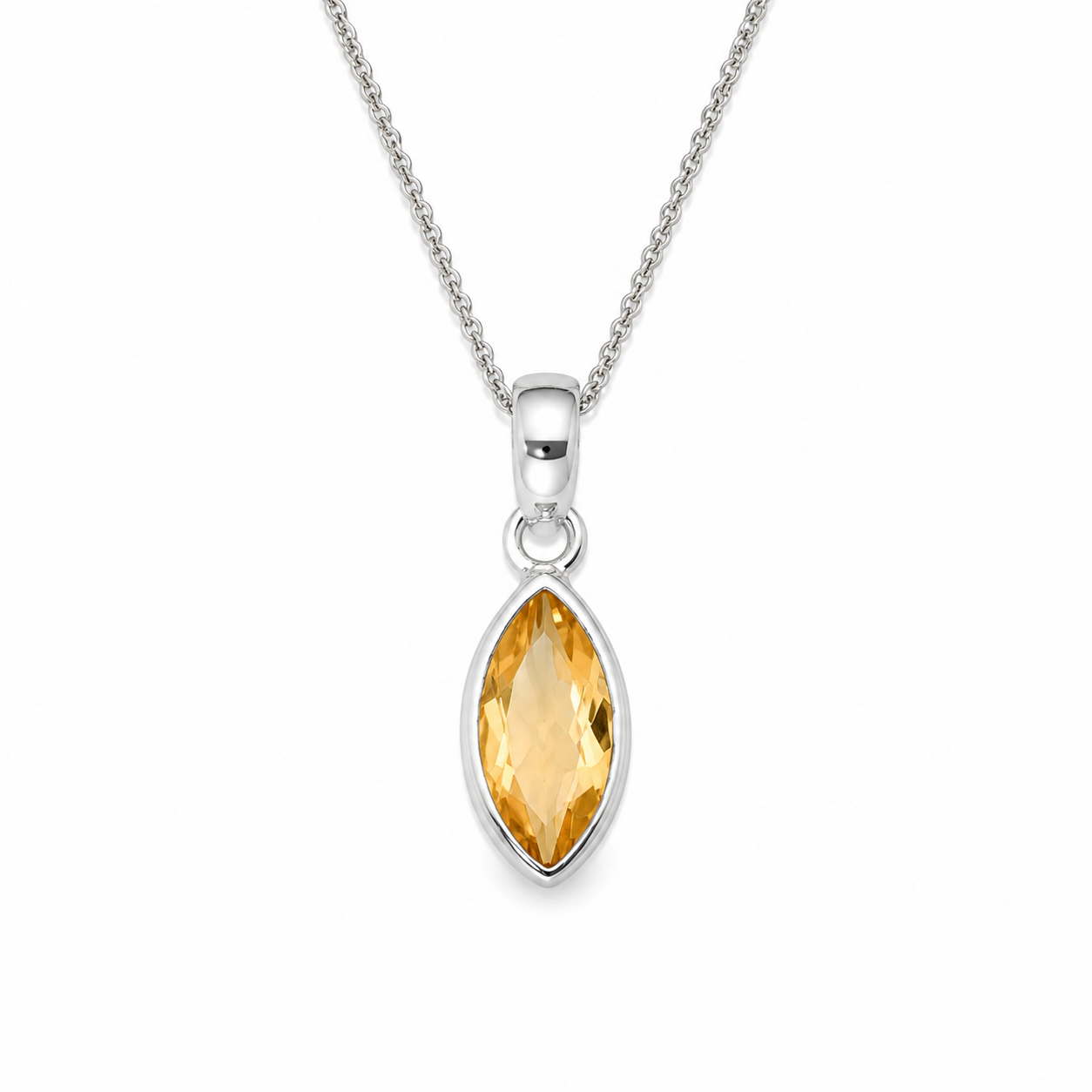 MARQUISE CITRINE NECKLACE — ΚΟΛΙΕ ΑΣΗΜΙ 925 ΡΟΔΙΟ ΜΕ ΣΙΤΡΙΝΗ