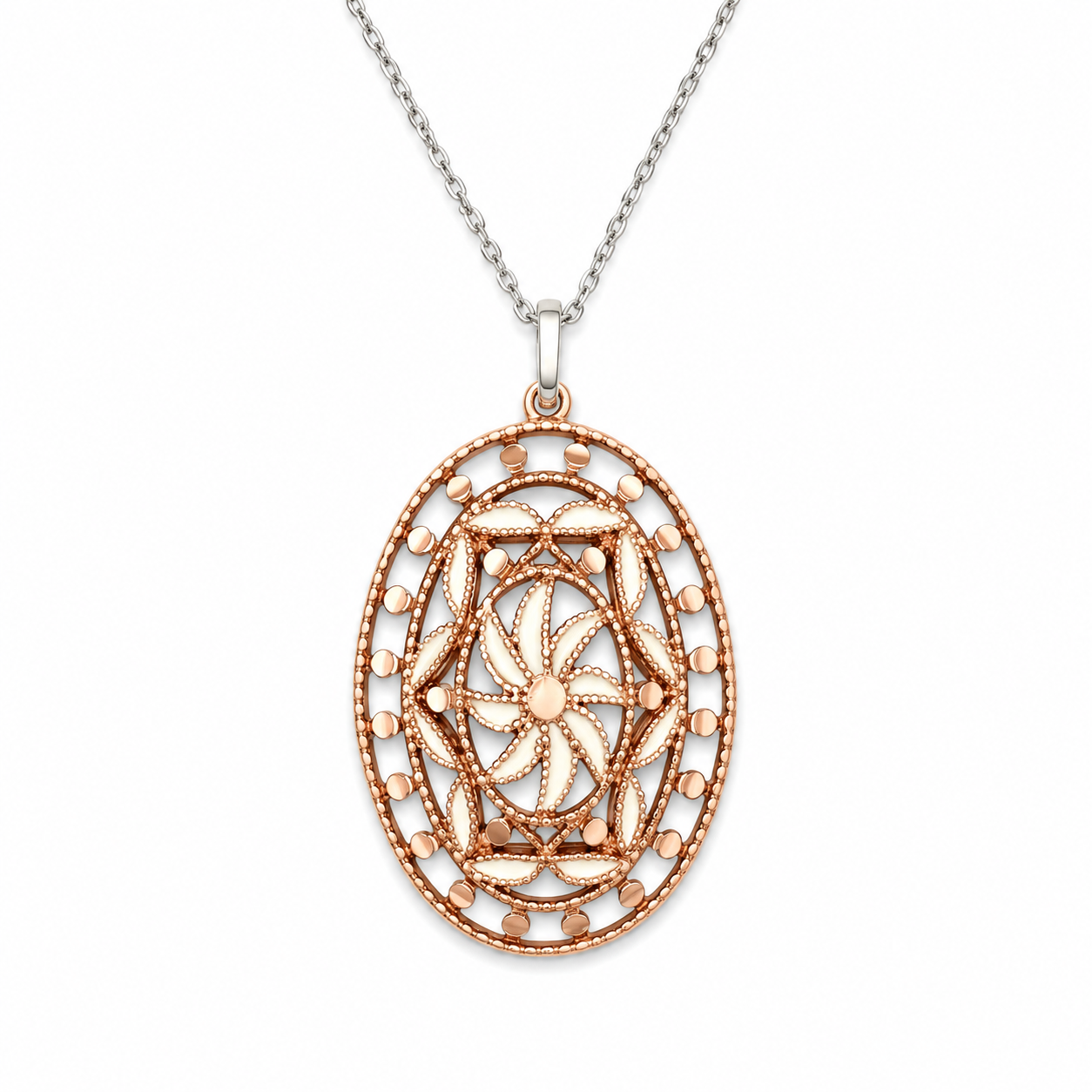 ROSE GOLD ENAMEL FILIGREE NECKLACE — ΚΟΛΙΕ ΑΣΗΜΙ 925 ROSE GOLD ΦΙΛΙΓΚΡΑΝ ΜΕ ΛΕΥΚΟ ΣΜΑΛΤΟ