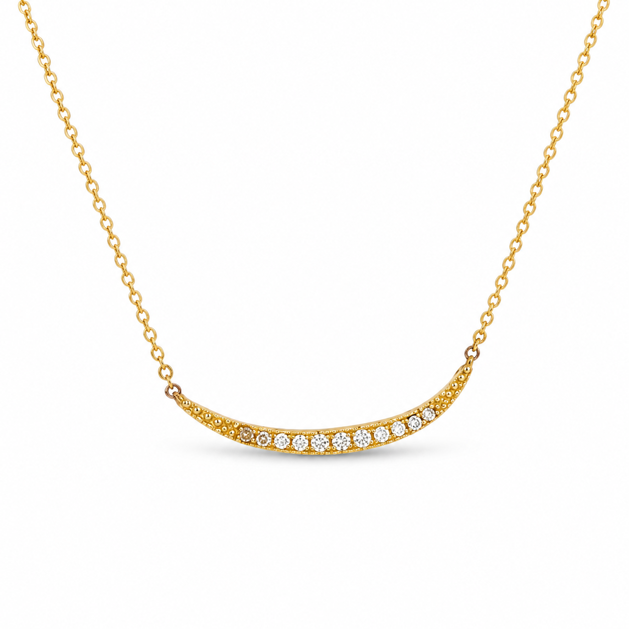 GOLD CRESCENT BAR NECKLACE — ΚΟΛΙΕ ΑΣΗΜΙ 925 ΕΠΙΧΡΥΣΟ ΚΑΜΠΥΛΩΤΟ ΜΕ ΛΕΥΚΑ ΖΙΡΓΚΟΝ