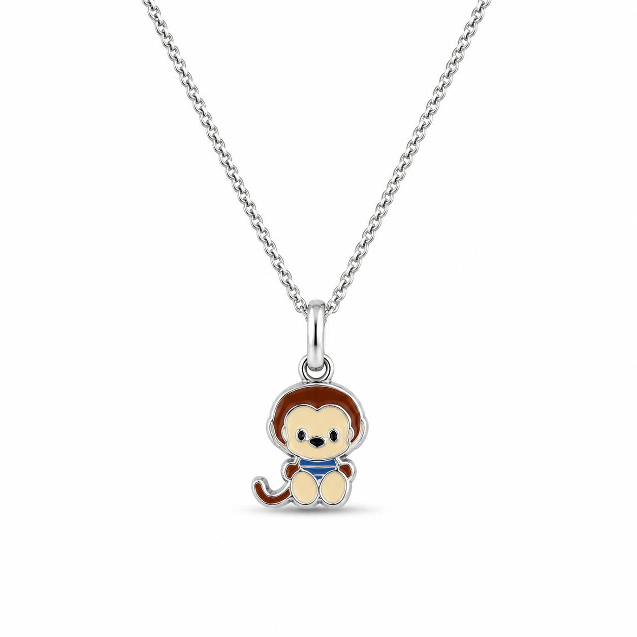LITTLE MONKEY ENAMEL NECKLACE — ΠΑΙΔΙΚΟ ΚΟΛΙΕ ΑΣΗΜΙ 925 ΜΑΪΜΟΥΔΑΚΙ ΜΕ ΣΜΑΛΤΟ