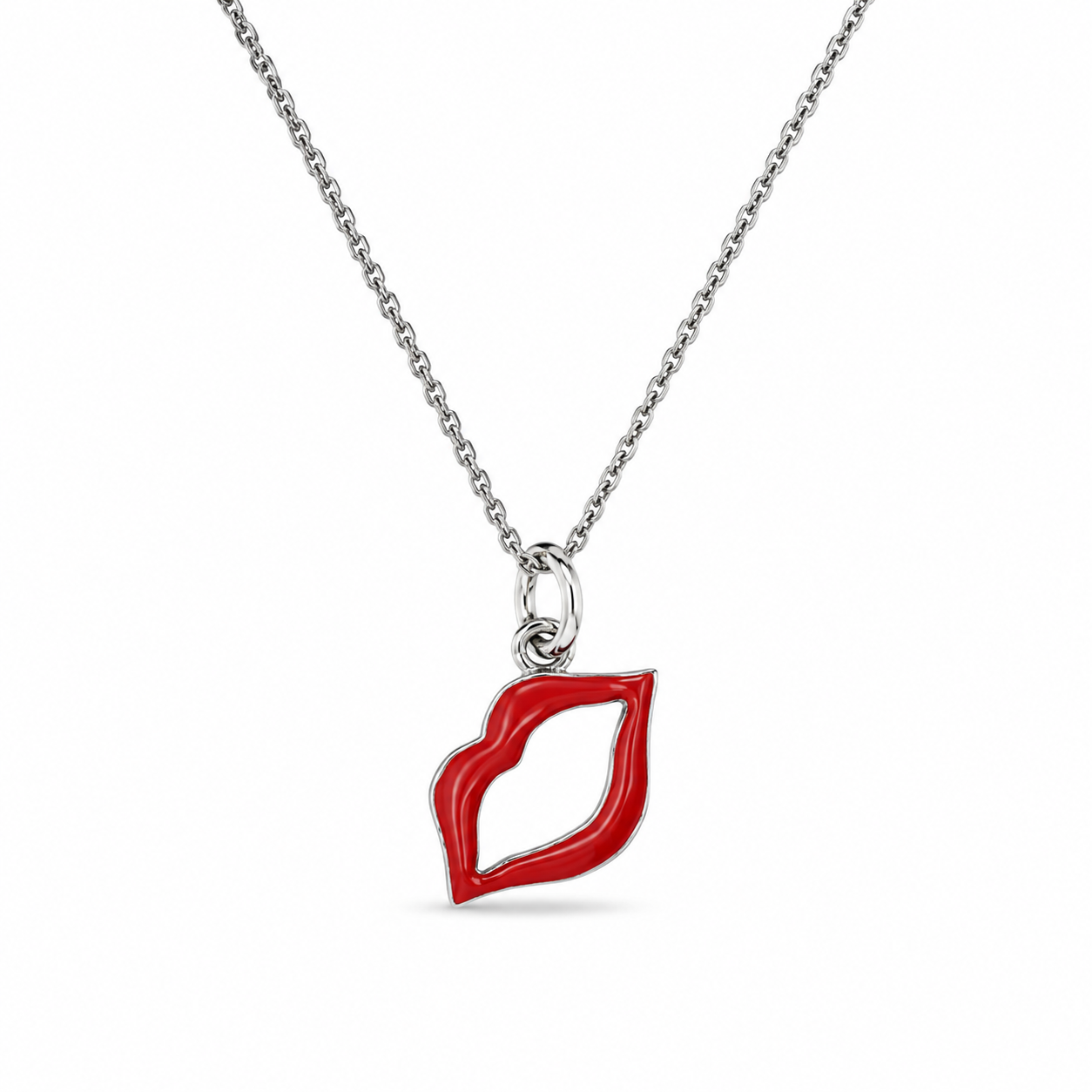 RED LIPS ENAMEL NECKLACE — ΠΑΙΔΙΚΟ ΚΟΛΙΕ ΑΣΗΜΙ 925 ΧΕΙΛΗ ΜΕ ΚΟΚΚΙΝΟ ΣΜΑΛΤΟ