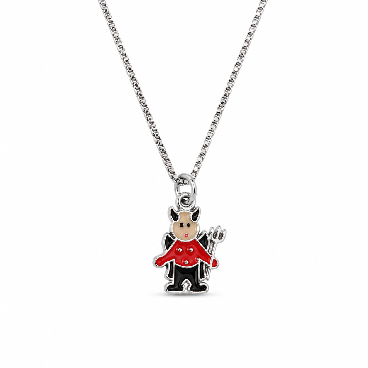 LITTLE DEVIL ENAMEL NECKLACE — ΠΑΙΔΙΚΟ ΚΟΛΙΕ ΑΣΗΜΙ 925 ΔΙΑΒΟΛΑΚΙ ΜΕ ΣΜΑΛΤΟ