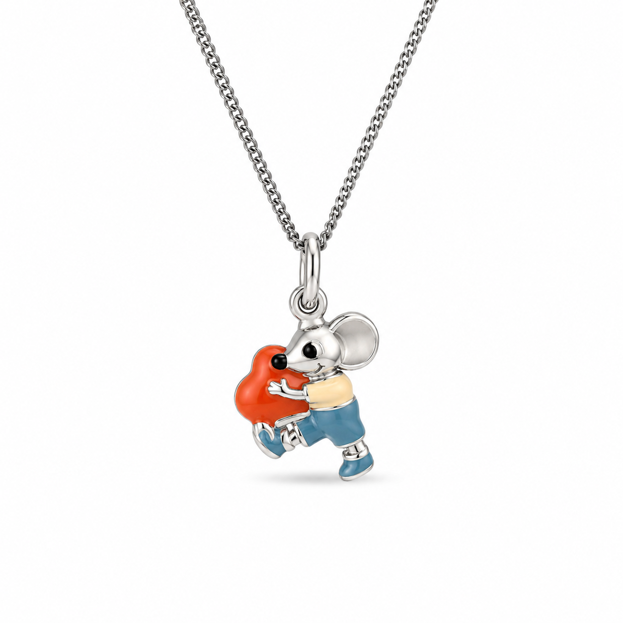 LITTLE MOUSE ENAMEL NECKLACE — ΠΑΙΔΙΚΟ ΚΟΛΙΕ ΑΣΗΜΙ 925 ΠΟΝΤΙΚΑΚΙ ΜΕ ΣΜΑΛΤΟ