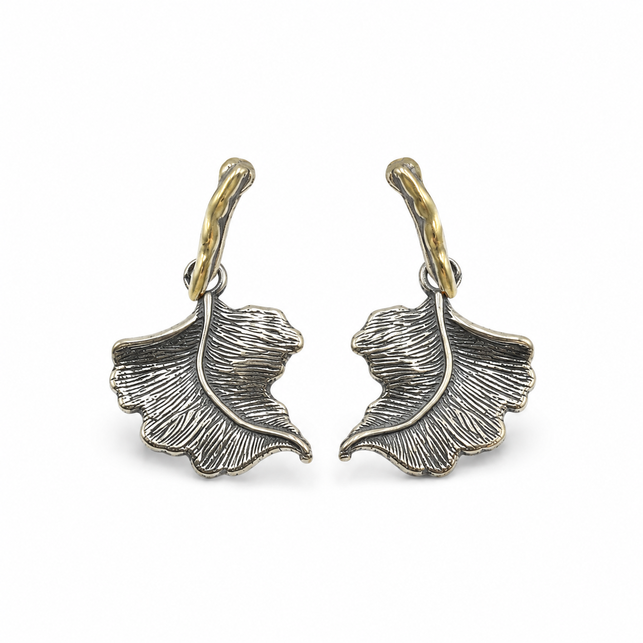 GINKGO LEAF EARRINGS — ΣΚΟΥΛΑΡΙΚΙΑ ΑΣΗΜΙ 925 ΡΟΔΙΟ & ΕΠΙΧΡΥΣΟ ΦΥΛΛΟ GINKGO