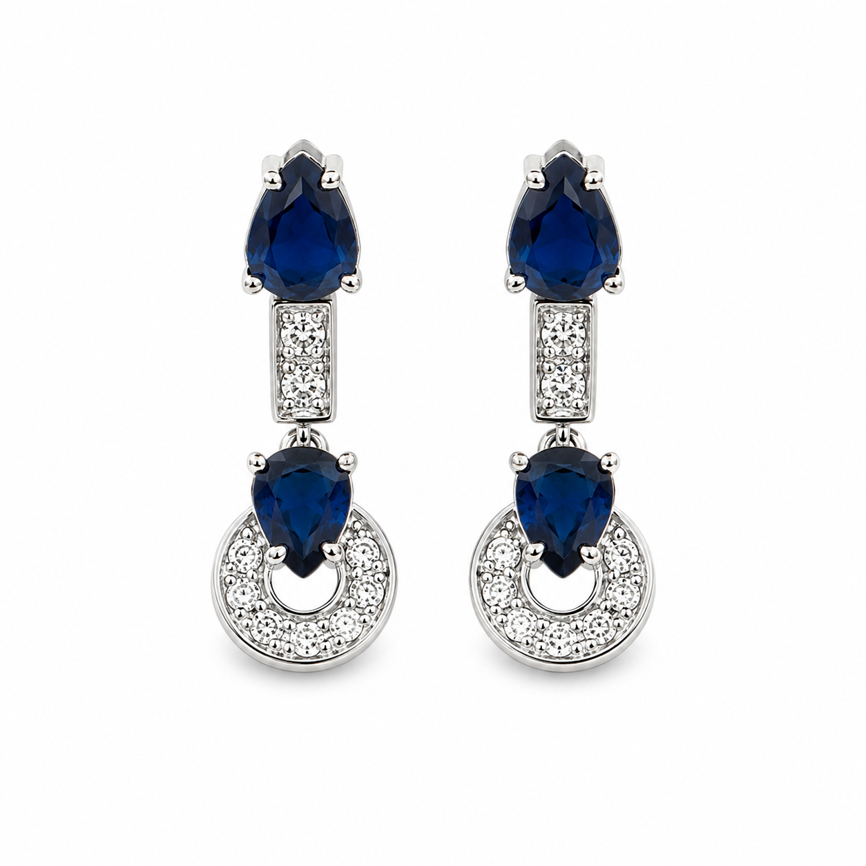 SAPPHIRE DROP CIRCLE EARRINGS — ΣΚΟΥΛΑΡΙΚΙΑ ΑΣΗΜΙ 925 ΡΟΔΙΟ ΜΕ ΜΠΛΕ ΚΑΙ ΛΕΥΚΑ ΖΙΡΓΚΟΝ