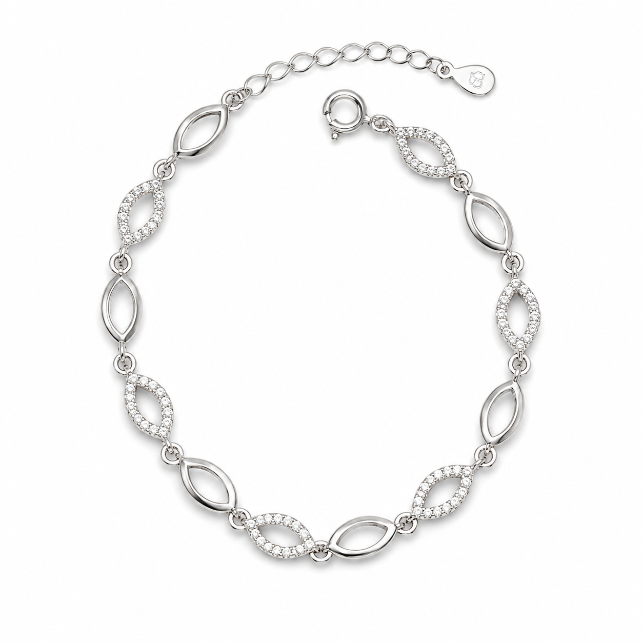 MARQUISE LINK BRACELET — ΒΡΑΧΙΟΛΙ ΑΣΗΜΙ 925 ΡΟΔΙΟ ΜΕ ΛΕΥΚΑ ΖΙΡΓΚΟΝ
