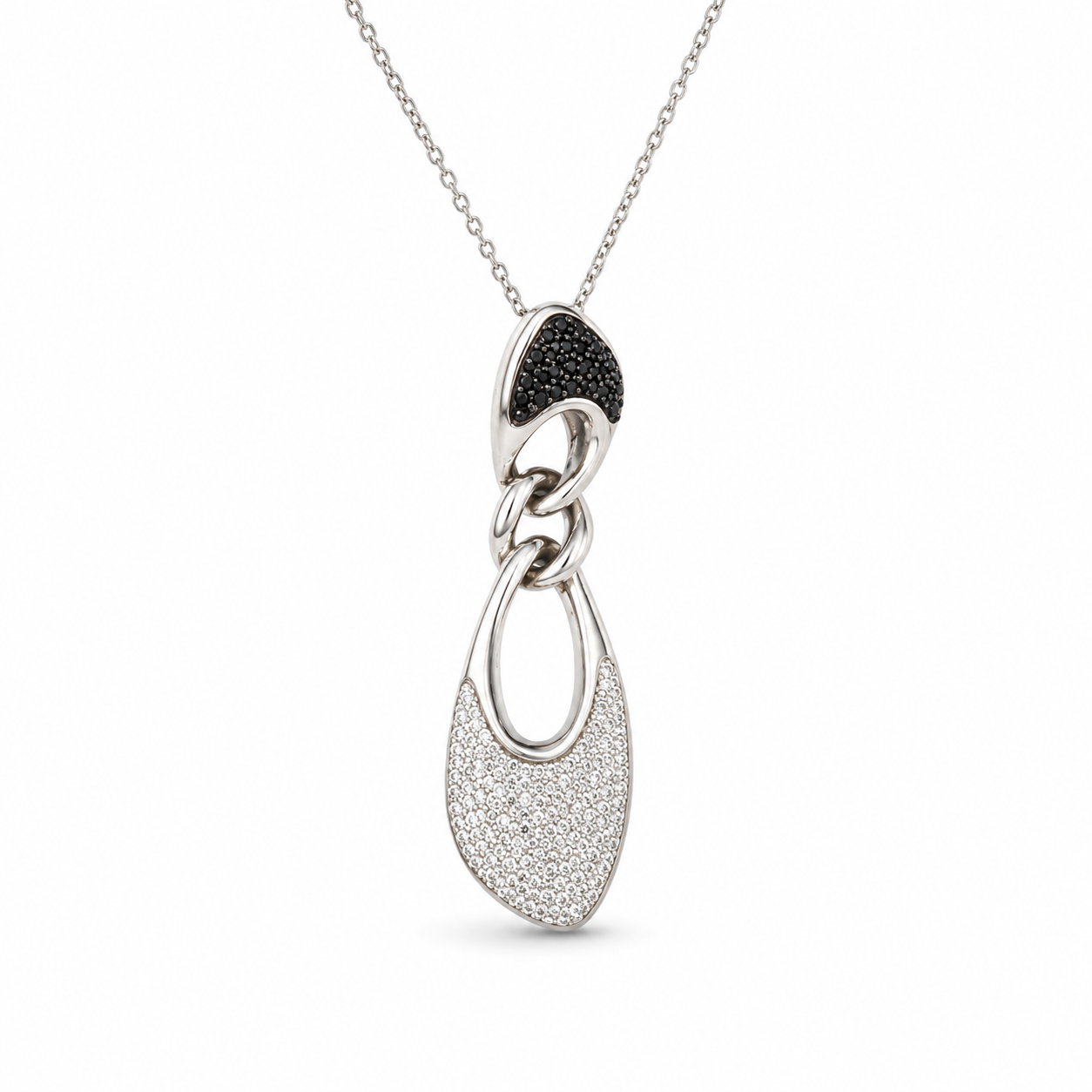 PAVE CHAIN LINK NECKLACE — ΚΟΛΙΕ ΑΣΗΜΙ 925 ΡΟΔΙΟ ΜΕ ΛΕΥΚΑ ΚΑΙ ΜΑΥΡΑ ΖΙΡΓΚΟΝ