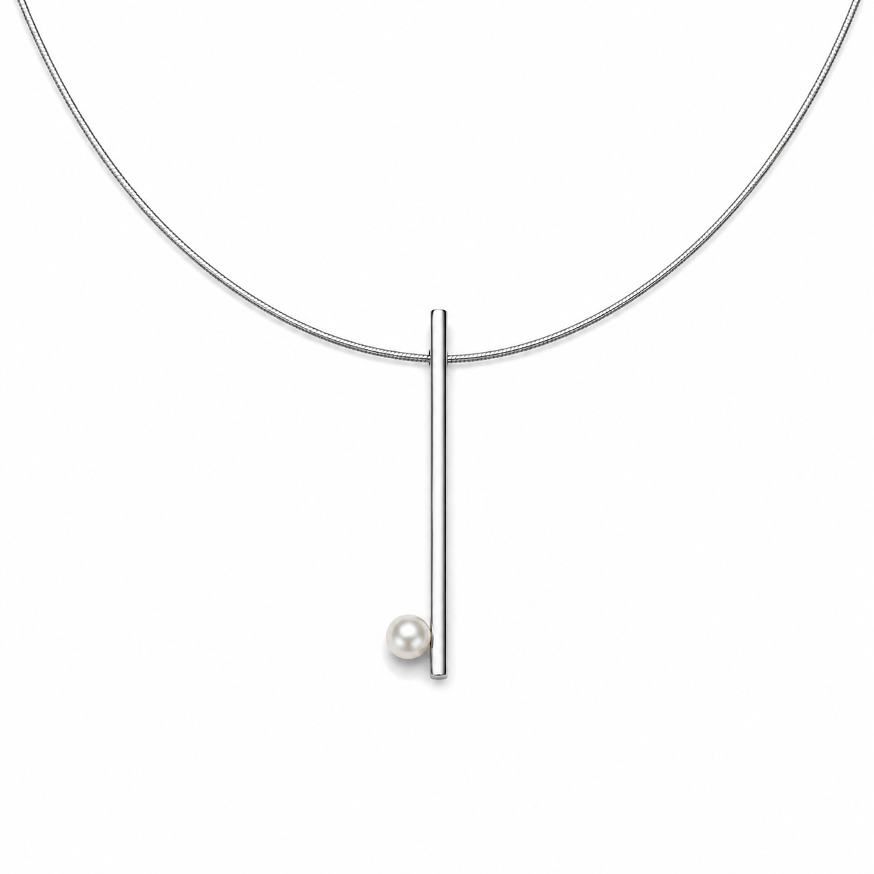 MINIMALIST BAR PEARL NECKLACE — ΚΟΛΙΕ ΑΣΗΜΙ 925 ΟΞΕΙΔΩΜΕΝΟ ΡΑΒΔΟΣ ΜΕ ΜΑΡΓΑΡΙΤΑΡΙ