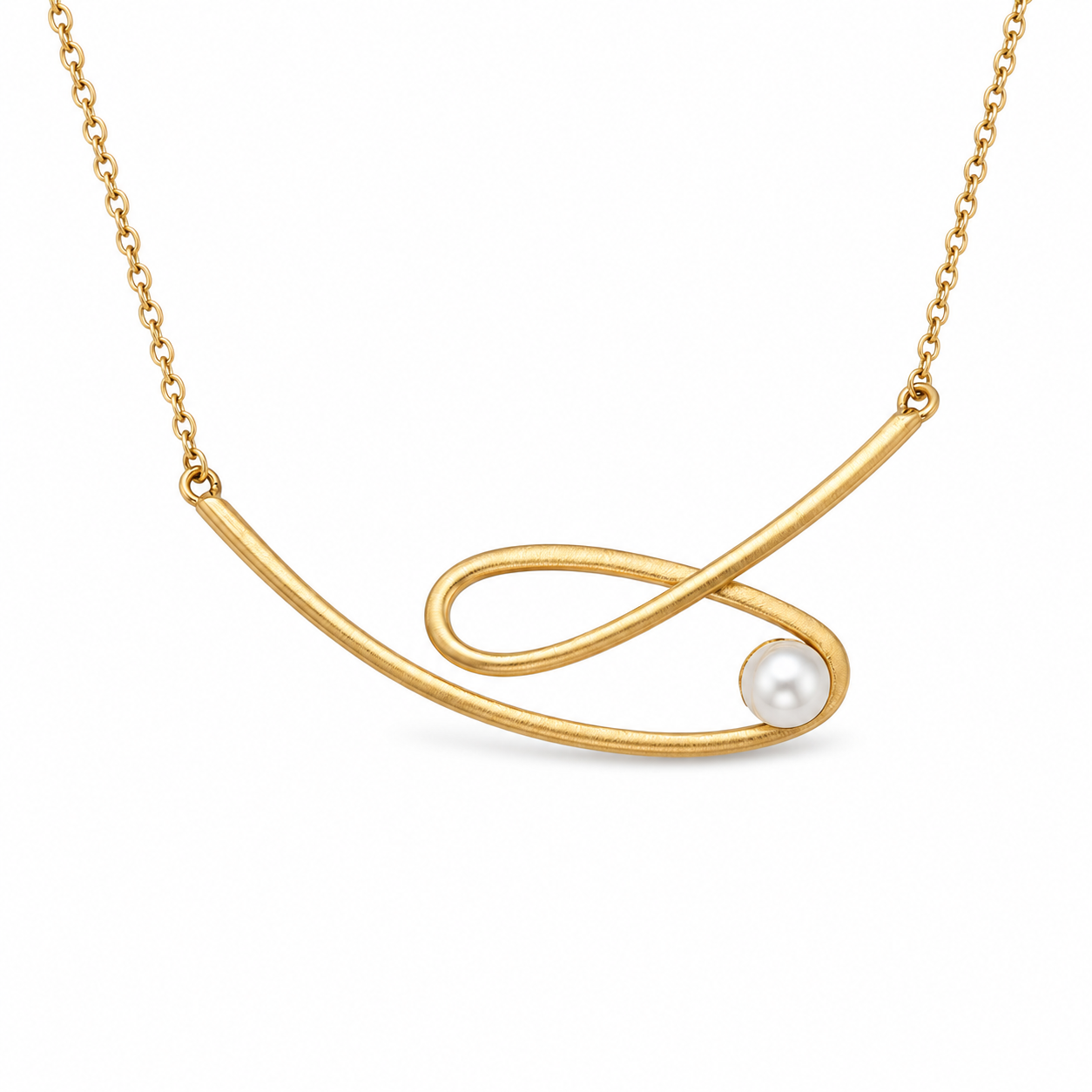 TWISTED LOOP PEARL NECKLACE — ΚΟΛΙΕ ΑΣΗΜΙ 925 ΕΠΙΧΡΥΣΟ ΣΥΡΜΑΤΩΤΗ ΣΠΕΙΡΑ ΜΕ ΜΑΡΓΑΡΙΤΑΡΙ