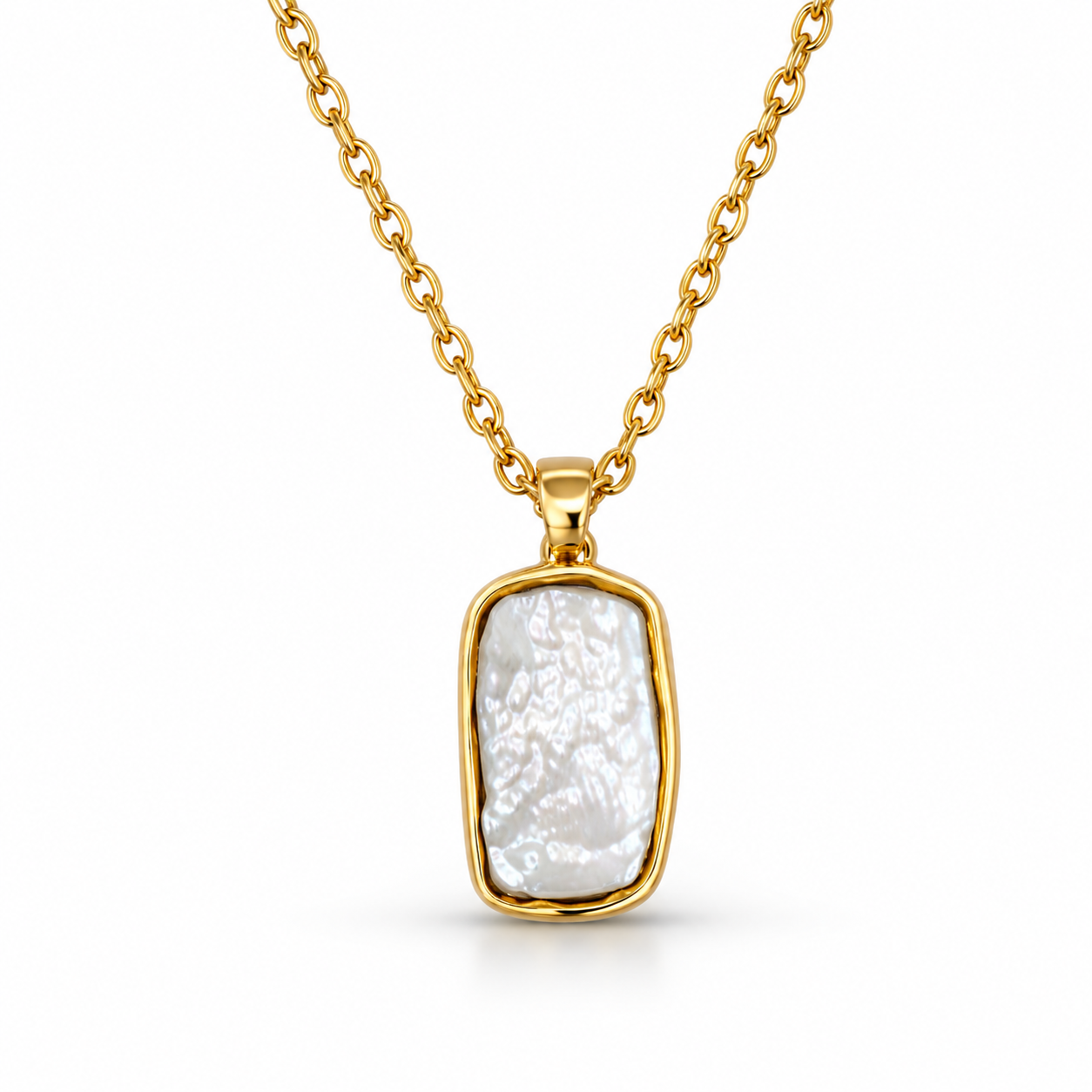 MOTHER OF PEARL TAG NECKLACE — ΚΟΛΙΕ ΑΣΗΜΙ 925 ΕΠΙΧΡΥΣΟ ΜΕ ΣΕΝΤΕΦΙ