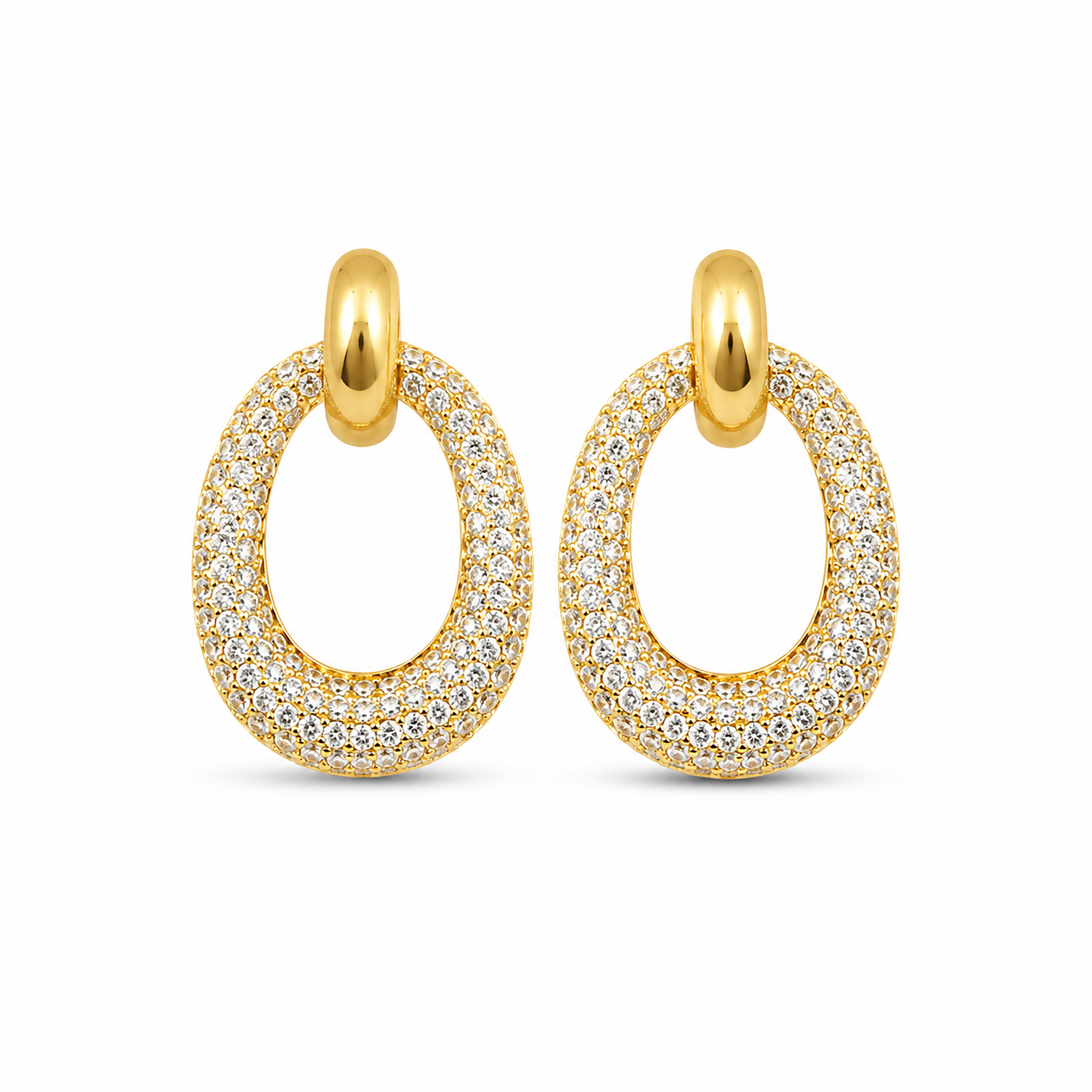 PAVE OVAL HOOP EARRINGS — ΣΚΟΥΛΑΡΙΚΙΑ ΑΣΗΜΙ 925 ΕΠΙΧΡΥΣΟ ΟΒΑΛ ΚΡΙΚΟΣ ΜΕ ΛΕΥΚΑ ΖΙΡΓΚΟΝ