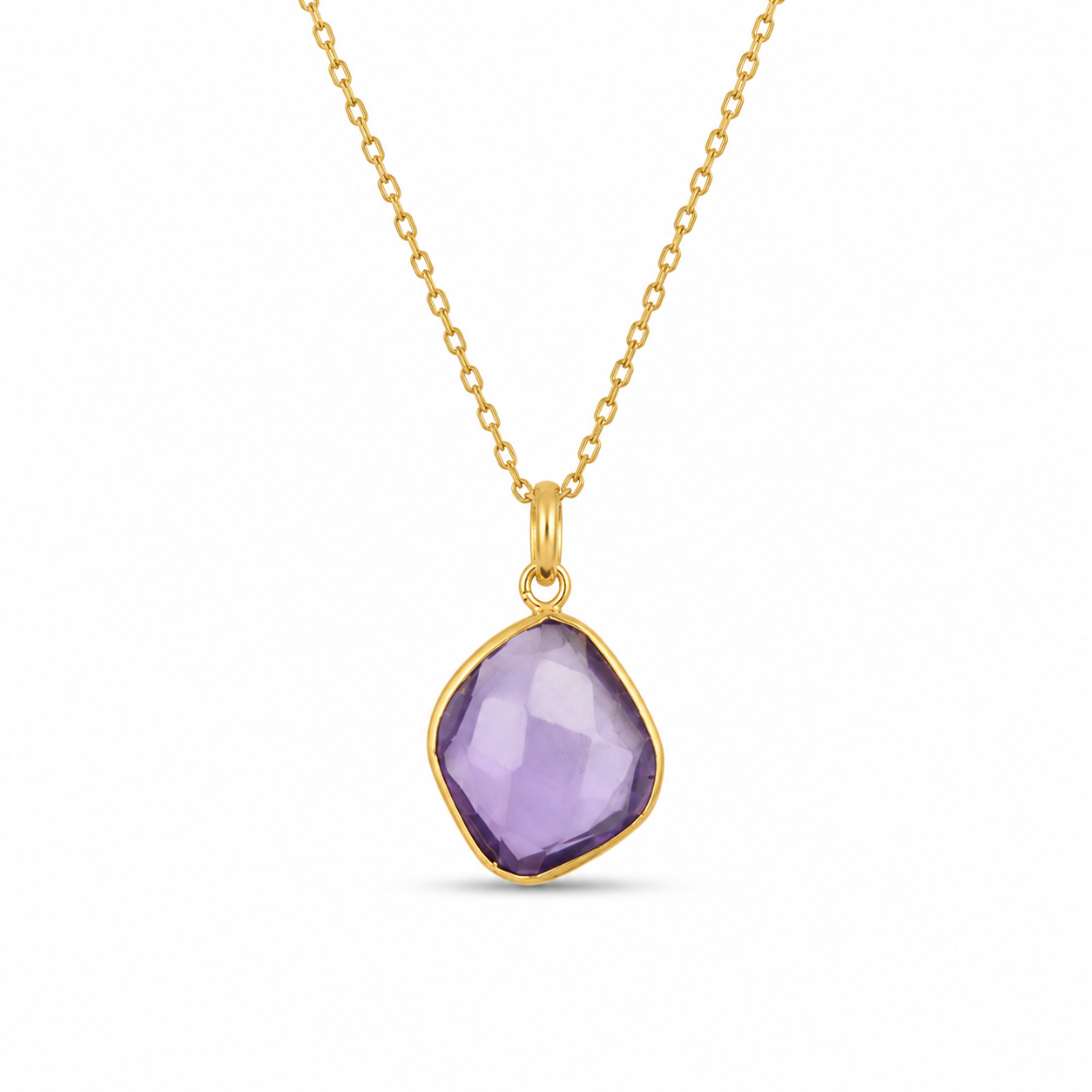 FACETED AMETHYST PENDANT NECKLACE — ΚΟΛΙΕ ΑΣΗΜΙ 925 ΕΠΙΧΡΥΣΟ ΜΕ ΑΜΕΘΥΣΤΟ