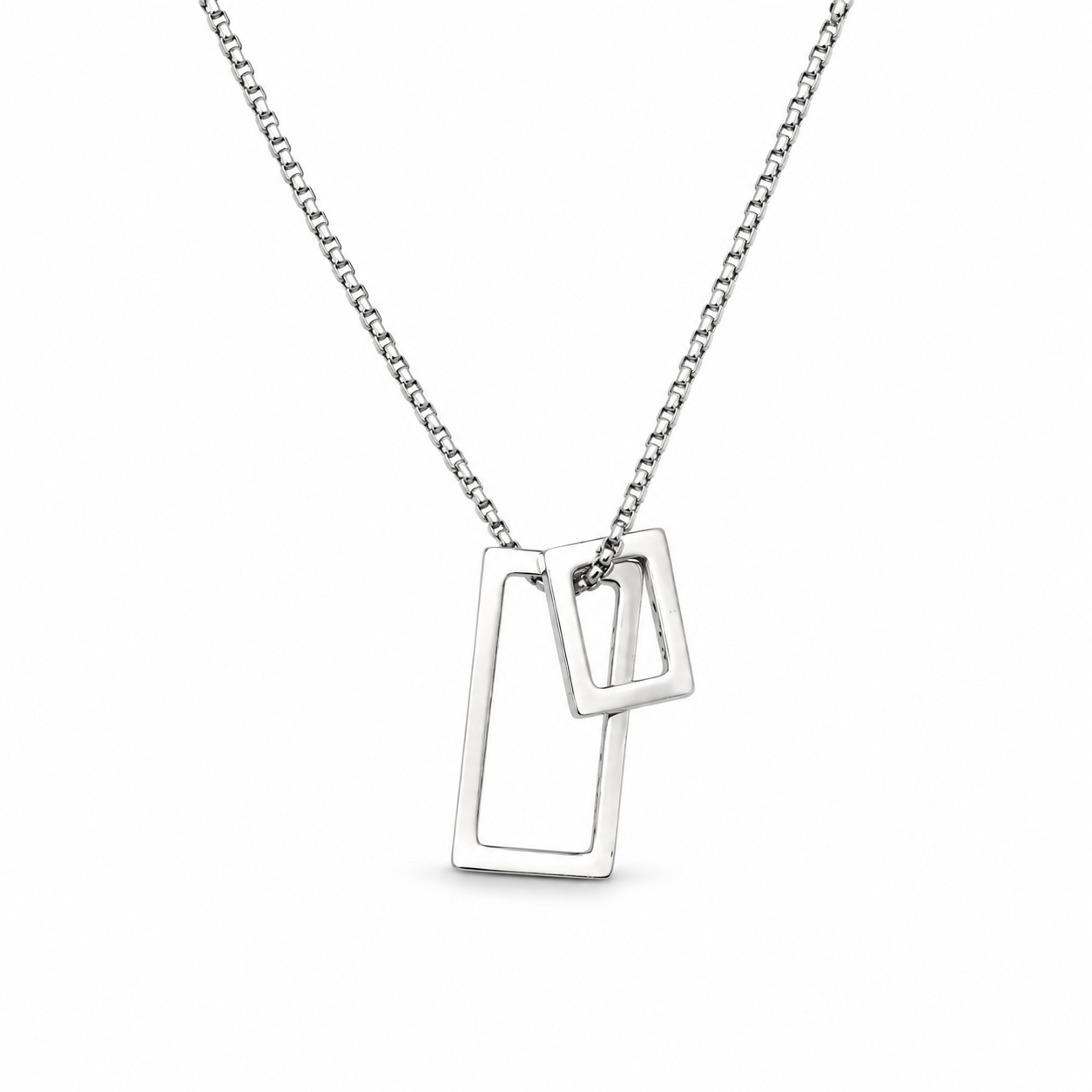 DOUBLE RECTANGLE PENDANT NECKLACE — ΑΝΔΡΙΚΟ ΚΟΛΙΕ ΑΤΣΑΛΙ ΔΙΠΛΟ ΟΡΘΟΓΩΝΙΟ