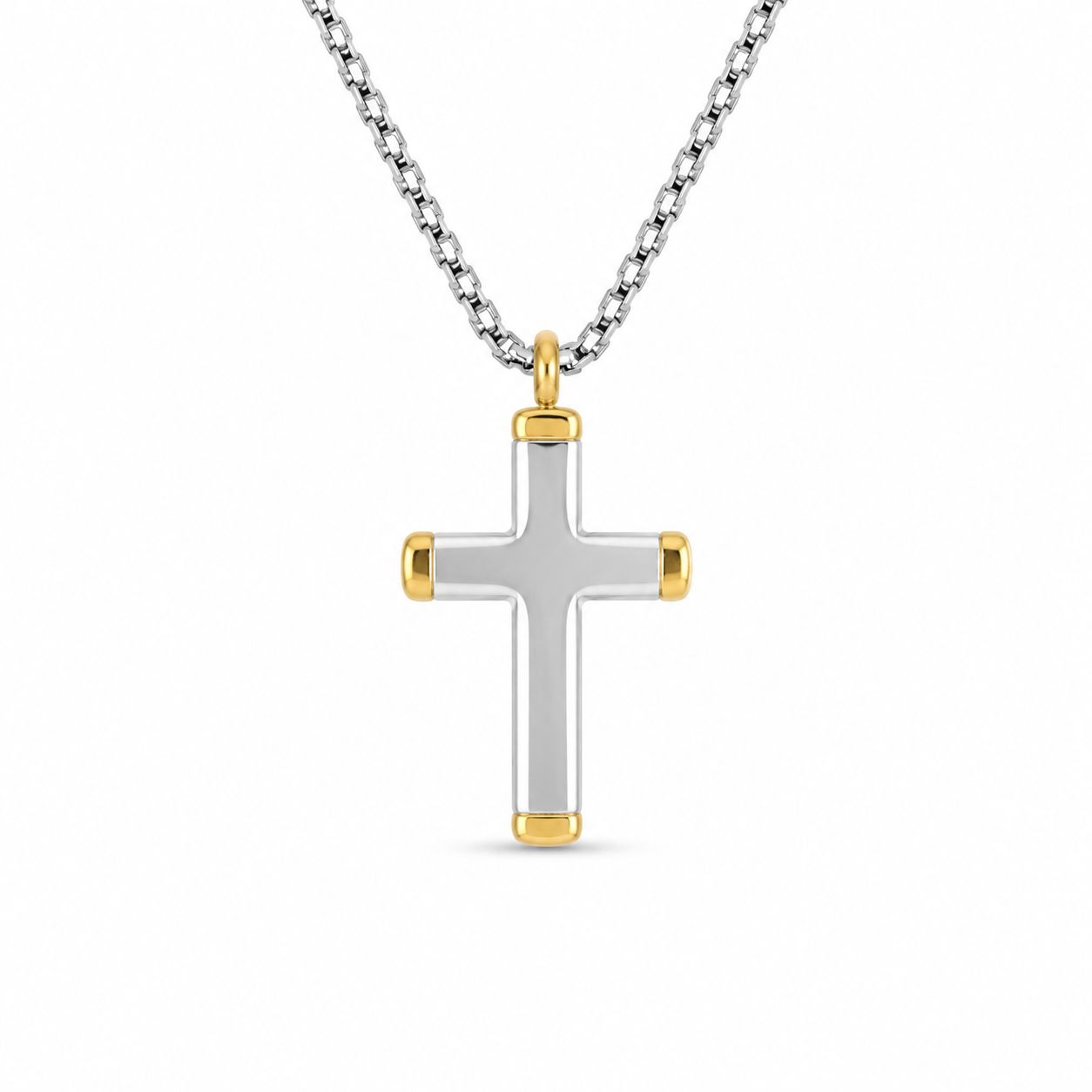 TWO-TONE CROSS PENDANT NECKLACE — ΑΝΔΡΙΚΟ ΚΟΛΙΕ ΑΤΣΑΛΙ ΣΤΑΥΡΟΣ ΔΙΧΡΩΜΟΣ
