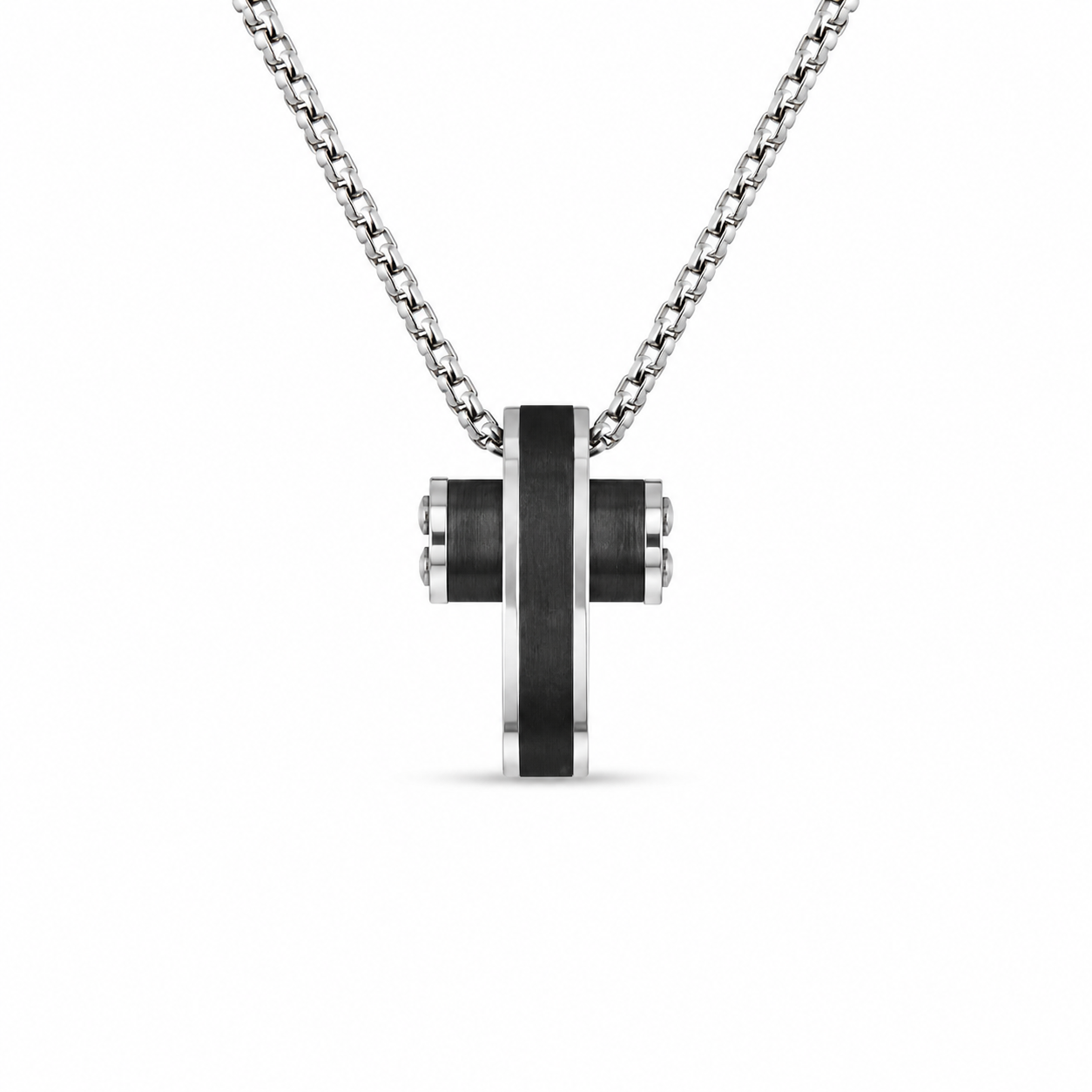 BLACK STRIPE CROSS PENDANT NECKLACE — ΑΝΔΡΙΚΟ ΚΟΛΙΕ ΑΤΣΑΛΙ ΣΤΑΥΡΟΣ ΜΕ ΜΑΥΡΗ ΕΠΙΣΤΡΩΣΗ