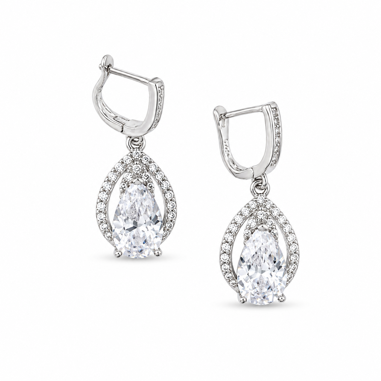 TEARDROP HALO DROP EARRINGS — ΣΚΟΥΛΑΡΙΚΙΑ ΑΣΗΜΙ 925 ΡΟΔΙΟ ΣΤΑΓΟΝΑ ΜΕ ΖΙΡΓΚΟΝ