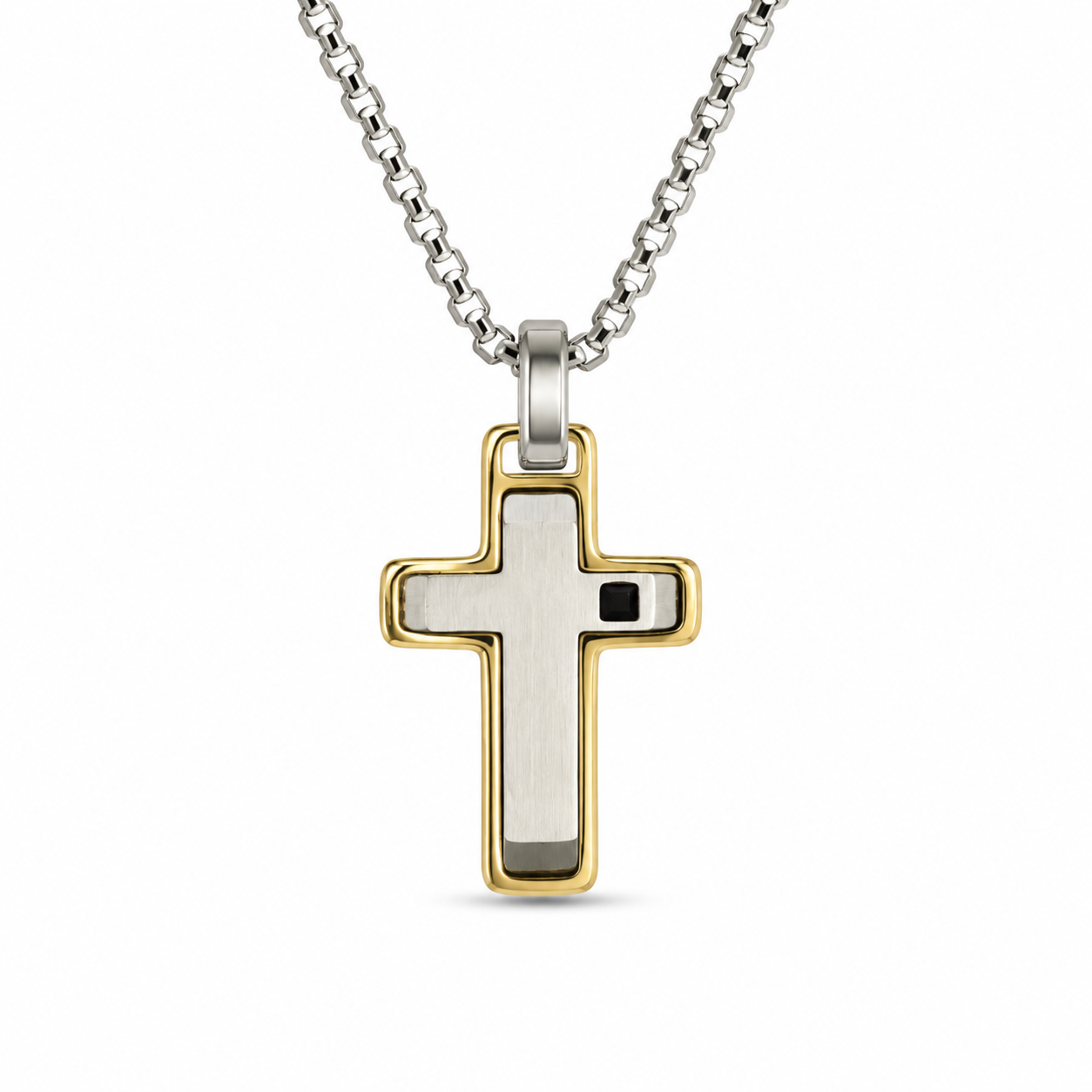 DUAL TONE CROSS PENDANT — ΑΝΔΡΙΚΟ ΚΟΛΙΕ ΣΤΑΥΡΟΣ ΑΤΣΑΛΙ ΔΙΧΡΩΜΟΣ ΑΣΗΜΙ ΧΡΥΣΟ