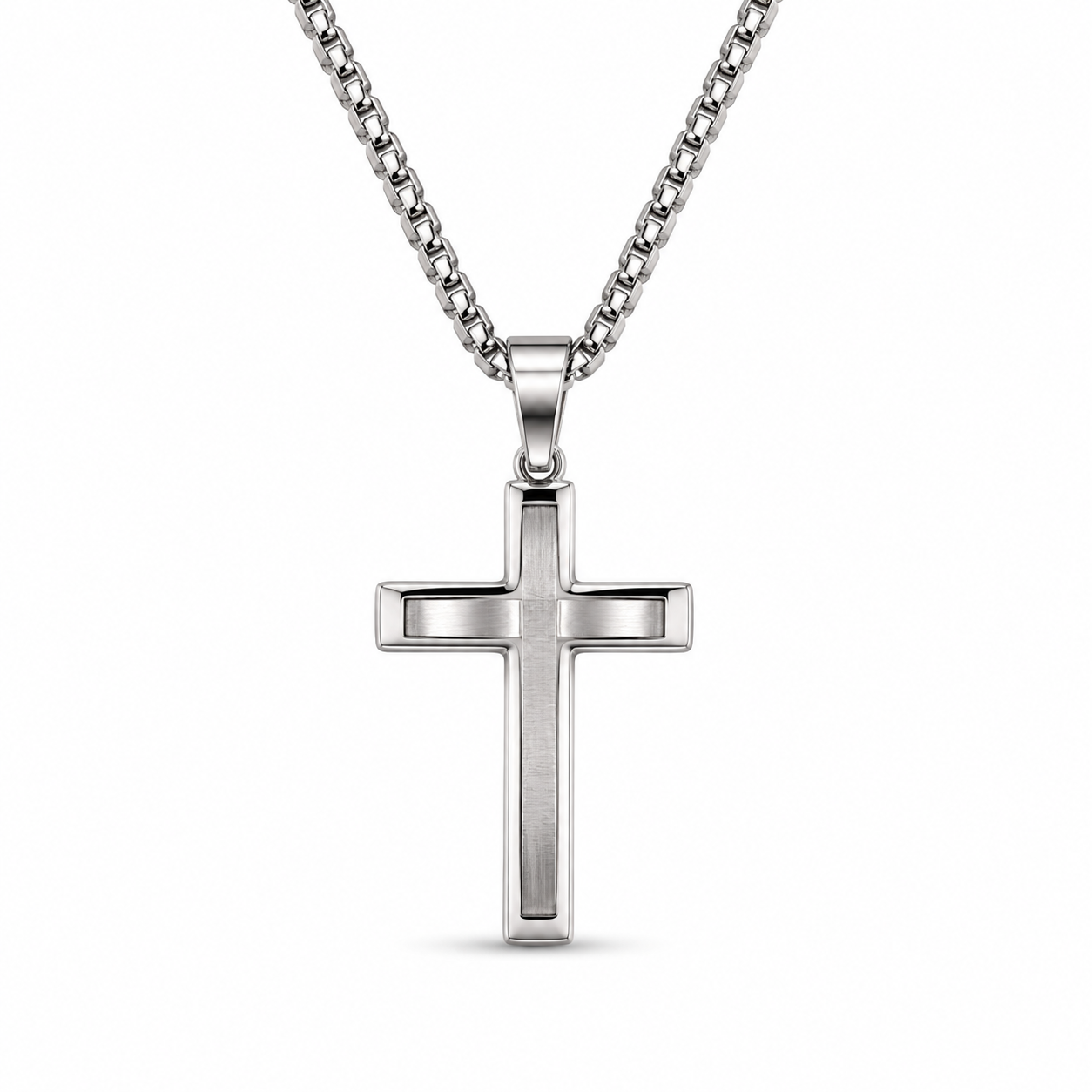 LAYERED CROSS PENDANT — ΑΝΔΡΙΚΟ ΚΟΛΙΕ ΣΤΑΥΡΟΣ ΑΤΣΑΛΙ ΜΟΝΟΧΡΩΜΟ ΔΙΠΛΟ ΕΠΙΠΕΔΟ
