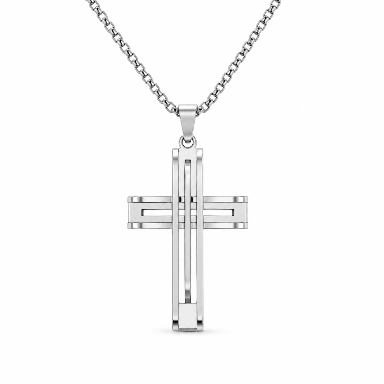 GRID SLOT CROSS PENDANT — ΑΝΔΡΙΚΟ ΚΟΛΙΕ ΣΤΑΥΡΟΣ ΑΤΣΑΛΙ ΜΑΥΡΟ ΑΝΟΙΧΤΟ ΣΧΕΔΙΟ