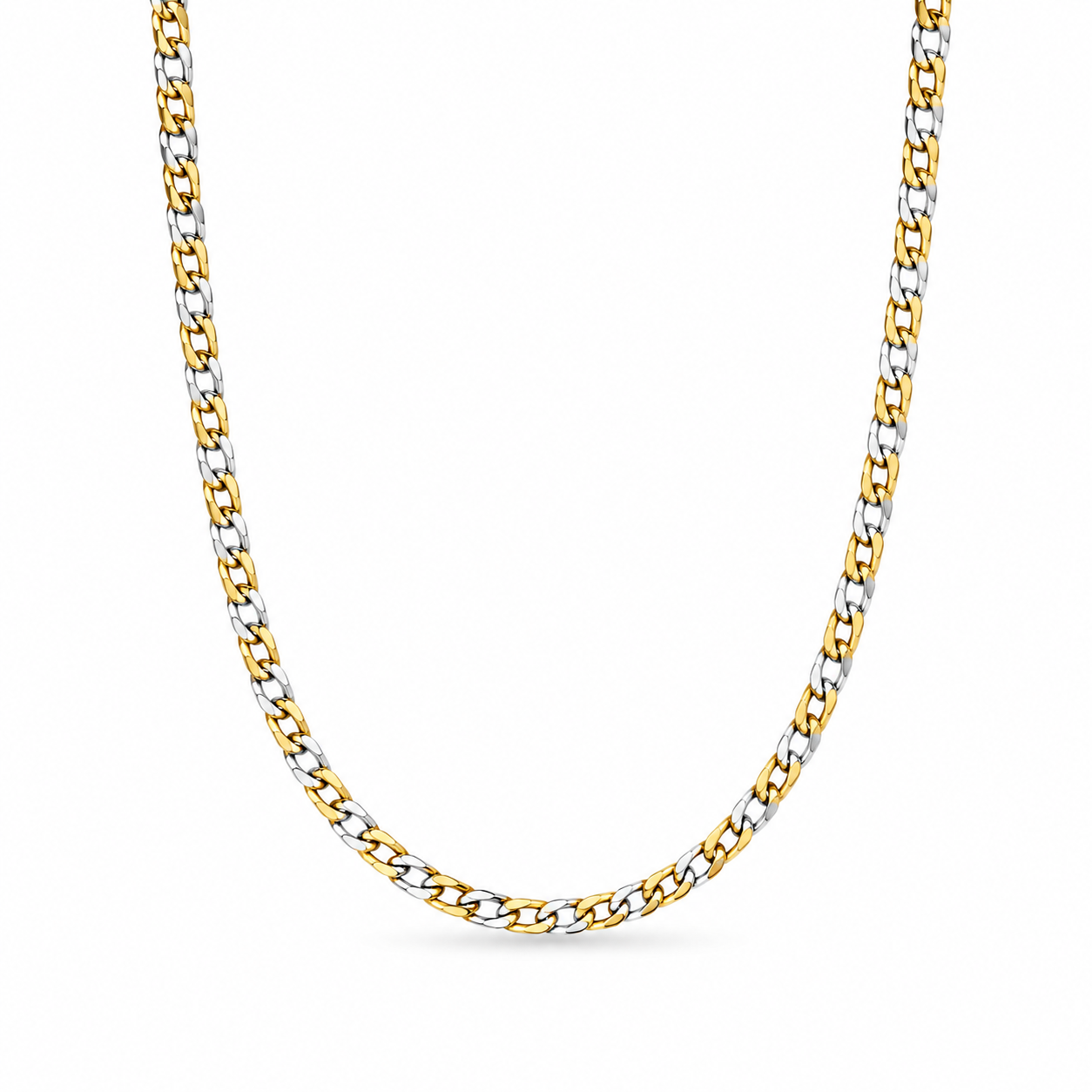 DUAL TONE CURB CHAIN NECKLACE — ΑΝΔΡΙΚΗ ΑΛΥΣΙΔΑ ΑΤΣΑΛΙ CURB ΔΙΧΡΩΜΗ ΧΡΥΣΟ ΑΣΗΜΙ