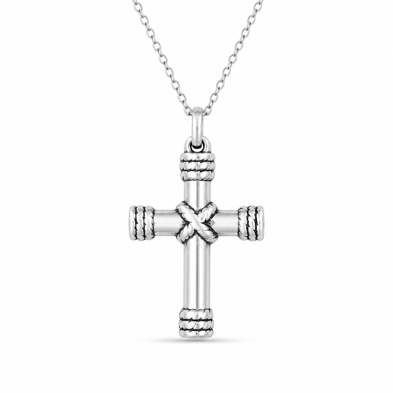 ROPE KNOT CROSS PENDANT — ΑΝΔΡΙΚΟ ΚΟΛΙΕ ΣΤΑΥΡΟΣ ΑΣΗΜΙ 925 ELECTROFORMING ΣΧΟΙΝΙ