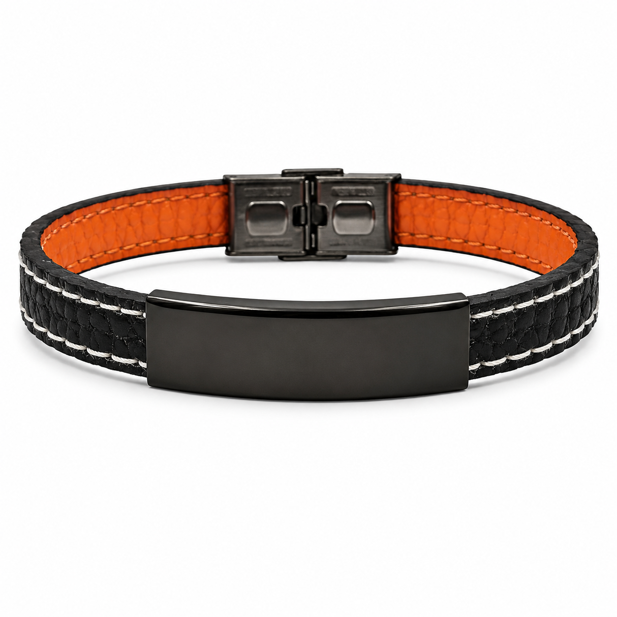 BLACK ID LEATHER BRACELET — ΑΝΔΡΙΚΟ ΒΡΑΧΙΟΛΙ ΔΕΡΜΑ ΜΑΥΡΗ ΠΛΑΚΑ STAINLESS STEEL