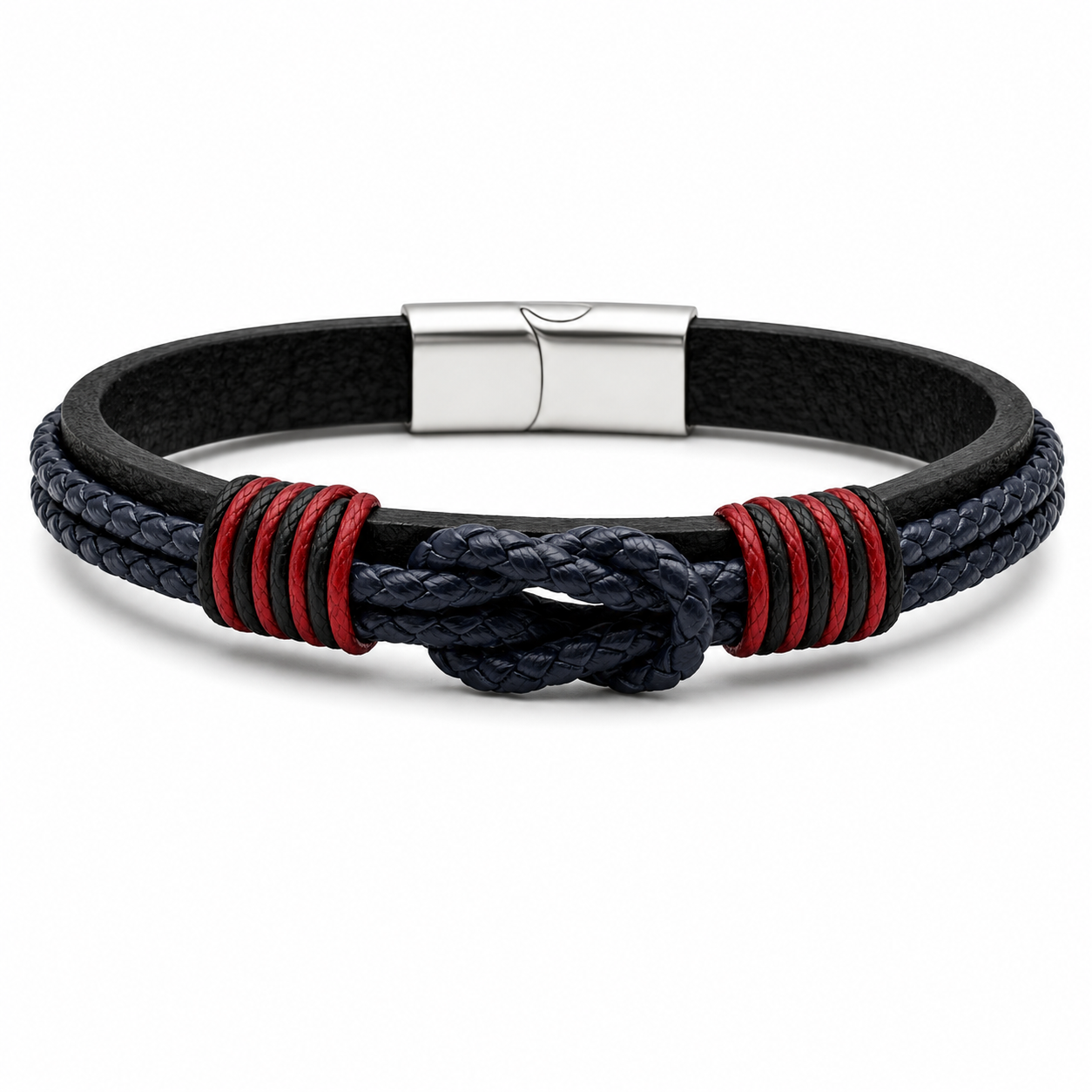 NAUTICAL KNOT LEATHER BRACELET — ΑΝΔΡΙΚΟ ΒΡΑΧΙΟΛΙ ΔΕΡΜΑ ΝΑΥΤΙΚΟΣ ΚΟΜΠΟΣ ΚΟΚΚΙΝΟ ΜΑΥΡΟ