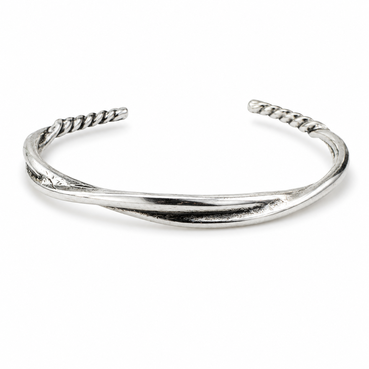 TWISTED ENDS CUFF BANGLE — ΑΝΔΡΙΚΟ BANGLE ΑΣΗΜΙ 925 ΣΤΡΙΦΤΕΣ ΑΚΡΕΣ