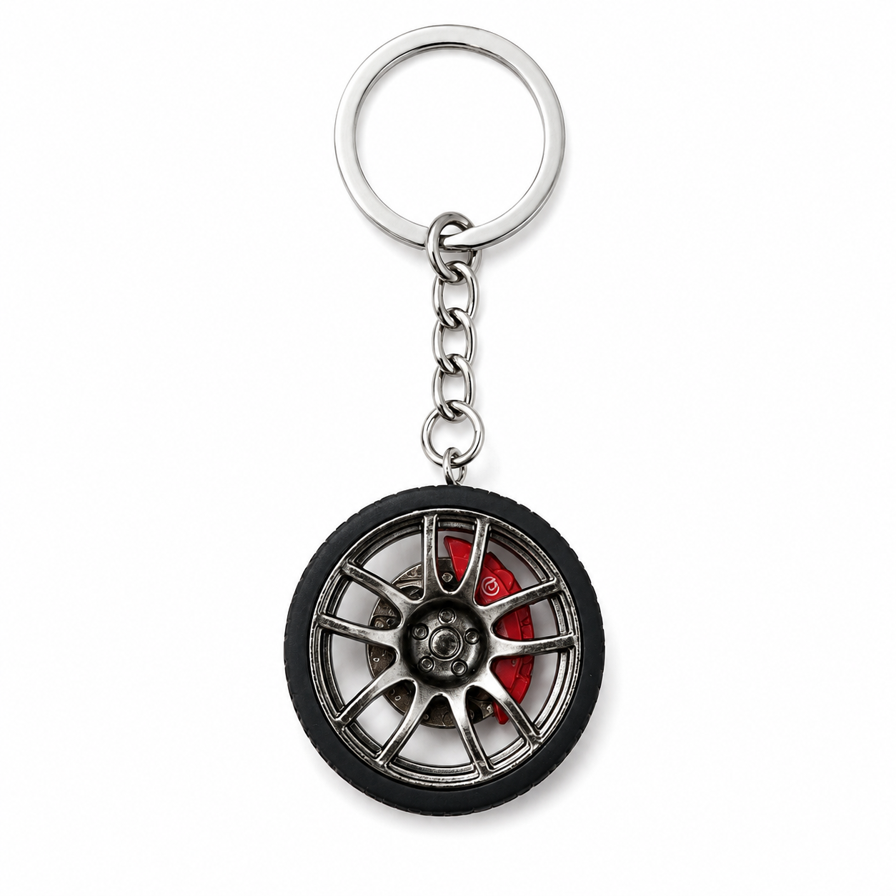 WHEEL & TYRE KEYCHAIN — ΜΠΡΕΛΟΚ ΖΑΝΤΑ ΜΕ ΕΛΑΣΤΙΚΟ ΚΑΙ ΚΟΚΚΙΝΟ ΔΙΣΚΟΦΡΕΝΟ