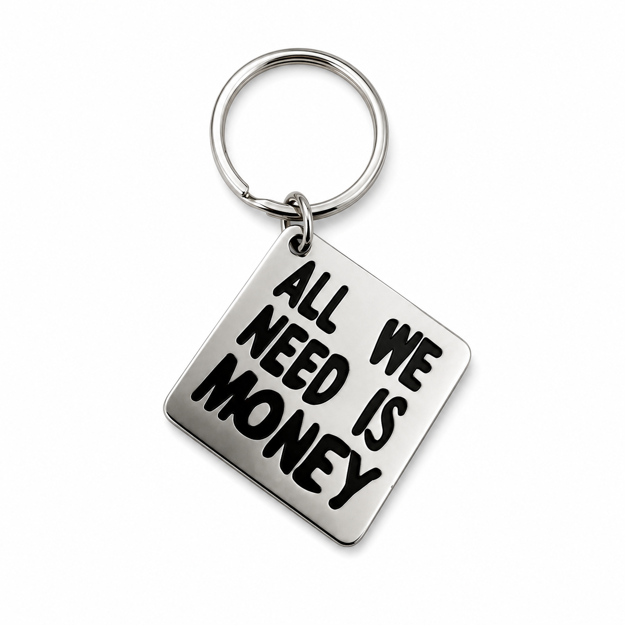 ALL WE NEED IS MONEY" KEYCHAIN — ΜΠΡΕΛΟΚ ΧΙΟΥΜΟΡΙΣΤΙΚΟ ΜΕΤΑΛΛΙΚΟ ΤΕΤΡΑΓΩΝΟ