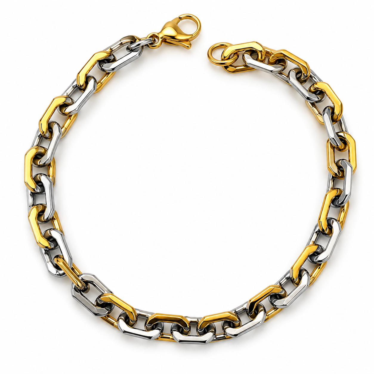 DUAL TONE BOX LINK BRACELET — ΑΝΔΡΙΚΟ ΒΡΑΧΙΟΛΙ ΔΙΧΡΩΜΟ ΧΡΥΣΟ ΑΣΗΜΙ ΑΤΣΑΛΙ