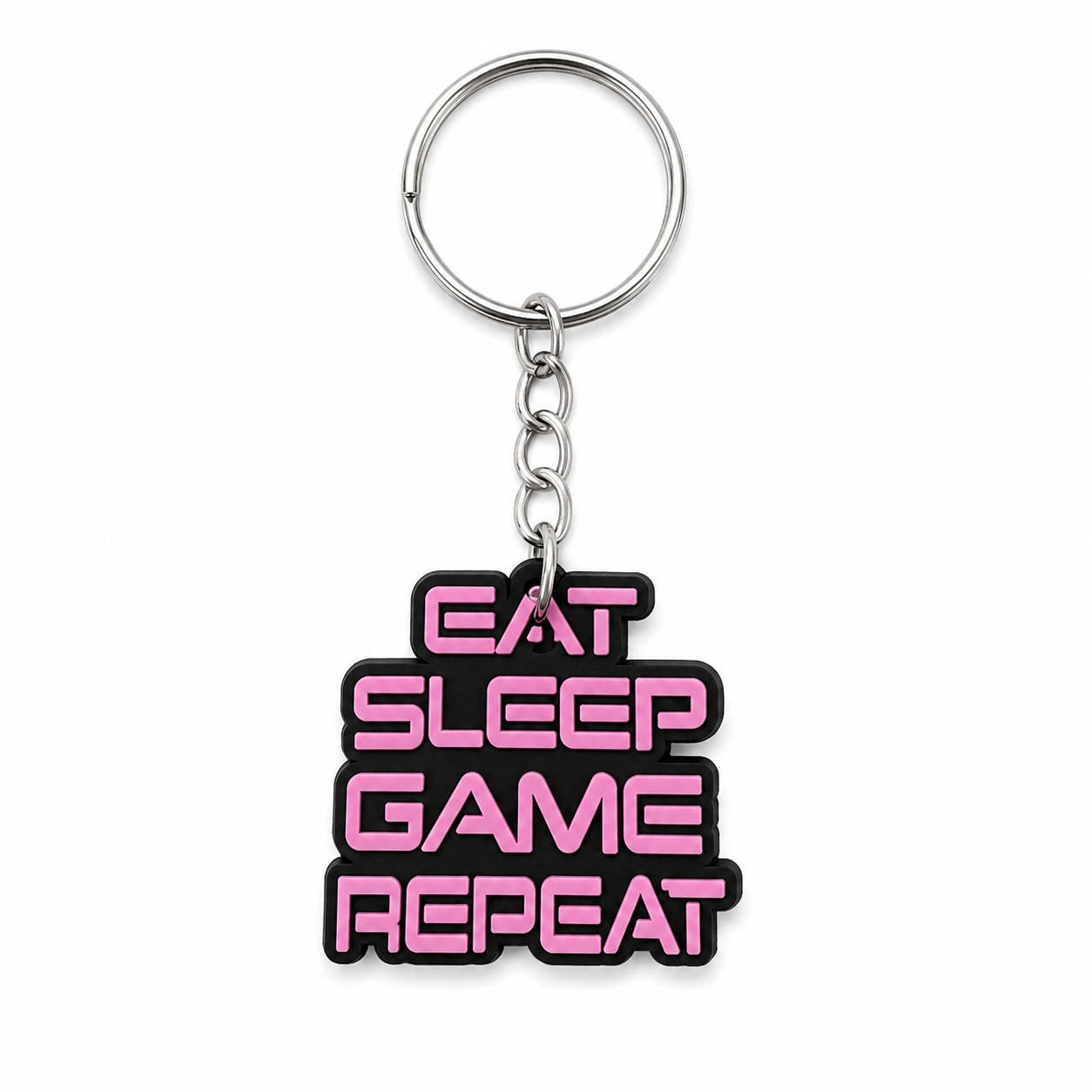EAT SLEEP GAME REPEAT" KEYCHAIN — ΜΠΡΕΛΟΚ GAMING ΡΟΖ ΜΑΥΡΟ RUBBER