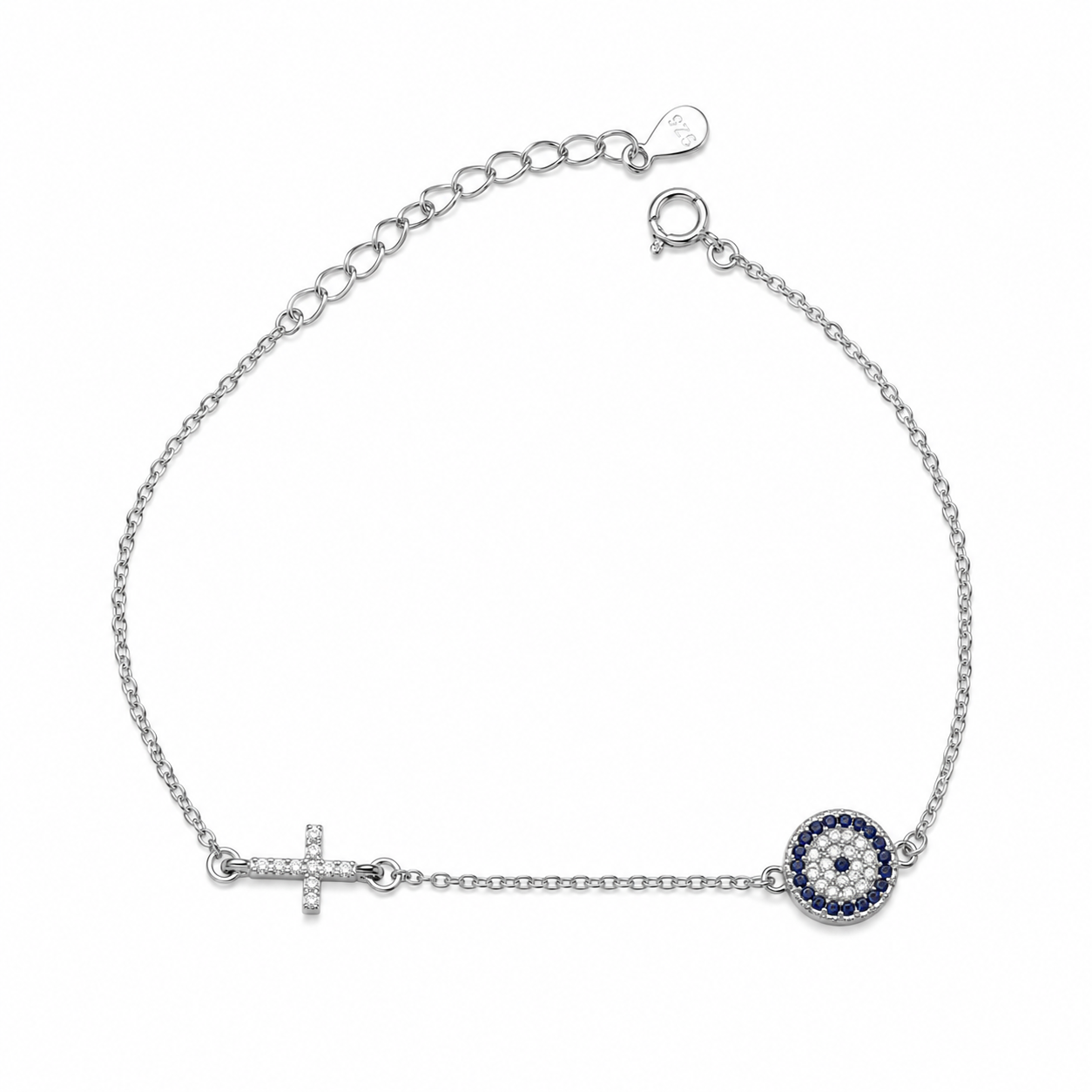 CROSS & EVIL EYE BRACELET — ΒΡΑΧΙΟΛΙ ΑΣΗΜΙ 925 ΣΤΑΥΡΟΣ ΚΑΙ ΜΑΤΑΚΙ ΖΙΡΓΚΟΝ